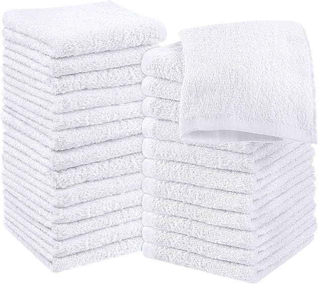 Utopia Towels - Cotton Washcloths Set - 30 x 30 cm, White - 100% Ring Spun Cotton, Premium Quality Flannel Face Cloths, Highly Absorbent and Soft Feel Fingertip Towels (24-Pack, White)