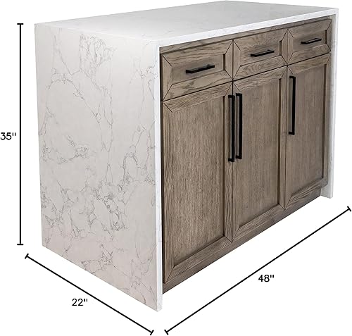Miniatura 2 de Palisade - Isla de cocina de 48 pulgadas (mármolroble gris) incluye armario de isla de cocina de roble gris con encimera de cascada de mármol de