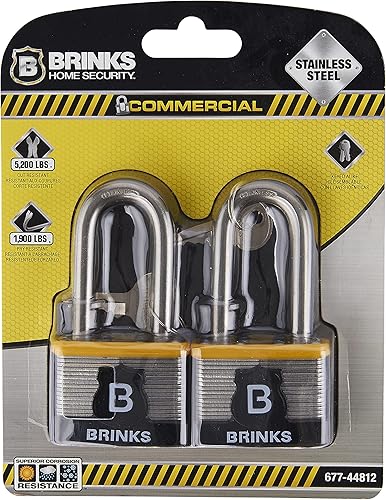 Miniatura 7 de BRINKS - Candado comercial de acero laminado de 1.732 in con llave y grillete de 2 pulgadas, paquete de 2 - Grillete de acero inoxidable endurecido