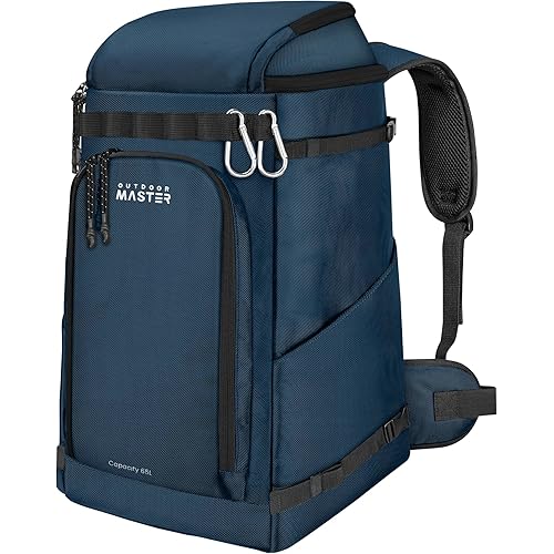 OutdoorMaster Ski Boot Bag, 65L Snowboard Boots Travel Backpack for Helmet, Ski Shoes, Goggles, Gloves and Accessories, Waterproof Exterior & Bottom