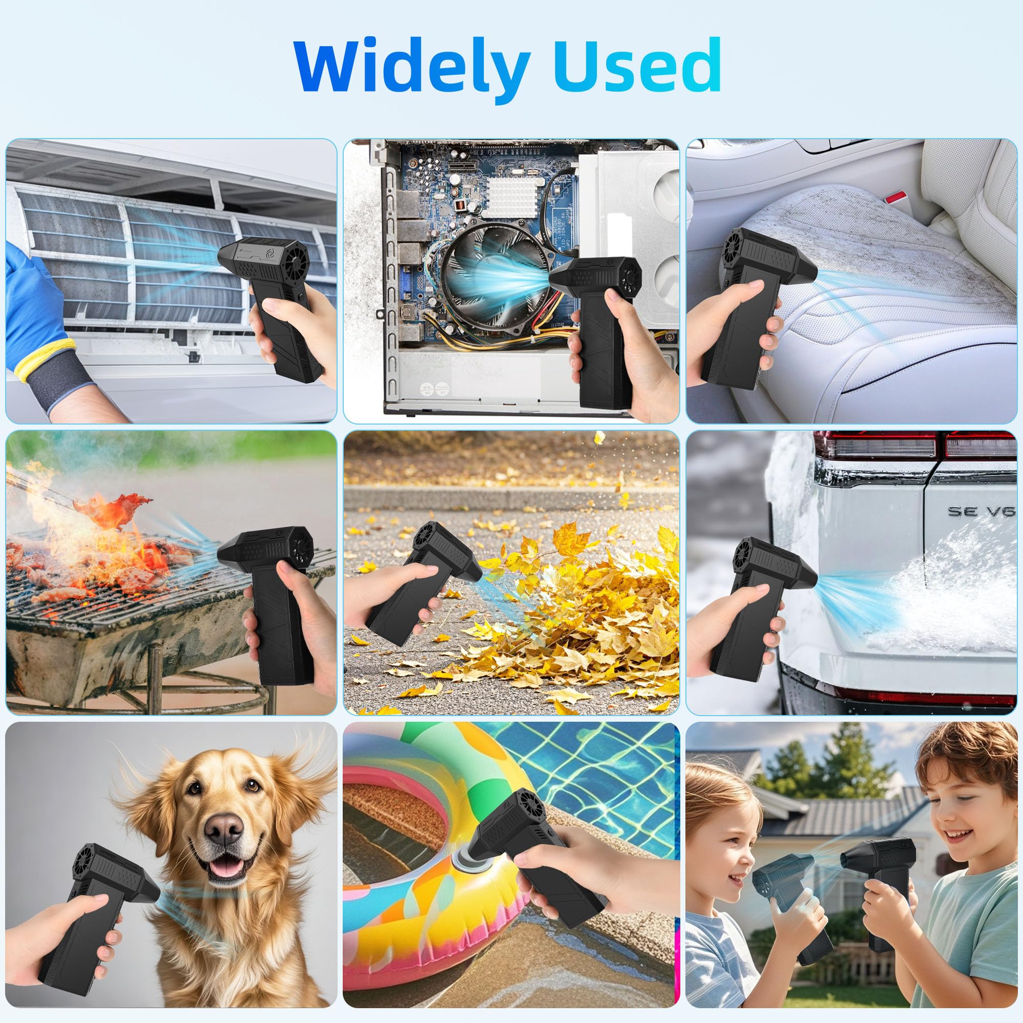 JM-BROS Electric Compressed Air Duster-130000RPM,3 Adjustable Portable Dust Blower,Cordless Rechargeable Mini Turbo Jet Fan for Cleaning PC,Computer, Car, Keyboard and Home Outdoor Dust,Snow Removal.