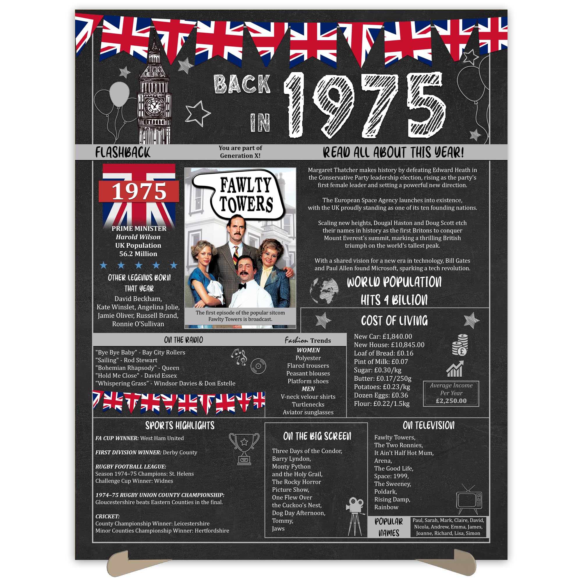 51st Birthday Party Gifts - 51 Years Old Anniversary Poster for Men or Women. Back In 1975 Party Supplies. Birthday or Wedding Gift Ideas for Home Wall Decorations. Born 51 Years ago Size A3