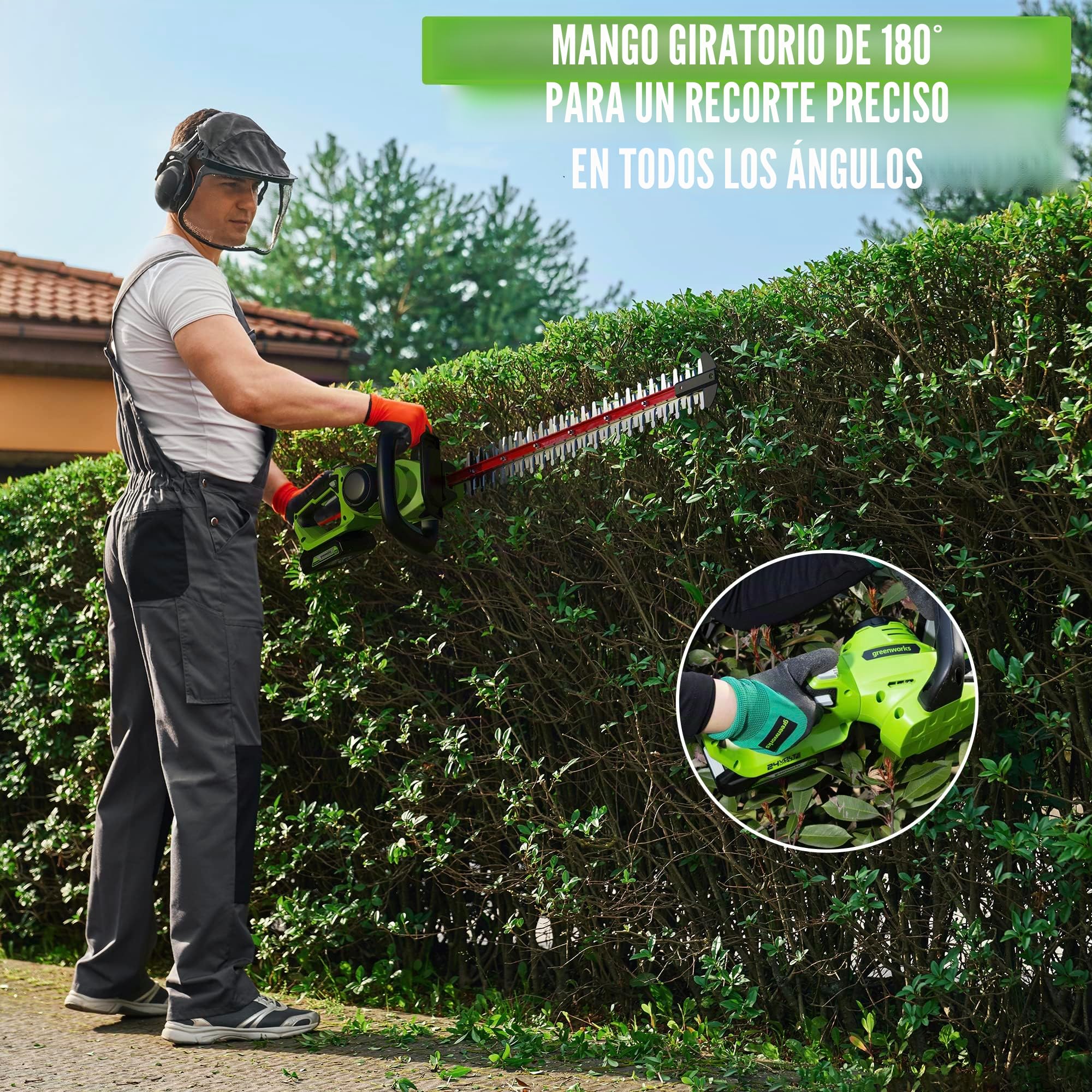 Greenworks Cortasetos inalámbrico 24V G24HT56, Cuchilla de Doble acción de 56cm, Corta Ramas y Tallos de hasta 25,4mm de Grosor y 3000 SPM con batería de 2Ah & Cargador