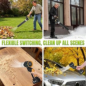 Leaf Blower Cordless 180 Rotatable, Leaf Blower Cordless with 2 x 4.0Ah Batteries and Charger, Handheld Leaf Blowers 3 Speed Mode, Electric Leaf Blowers for Lawn, Yard and Patio (Yellow-black)