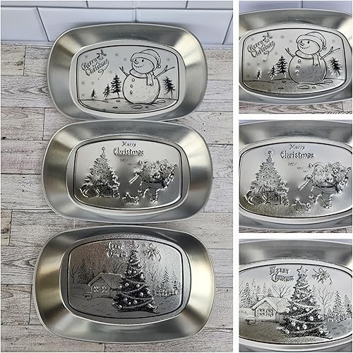 Miniatura 4 de Juego de 3 bandejas decorativas ovaladas de metal plateado para decoración del hogar, Acción de Gracias, Navidad, artículos esenciales de