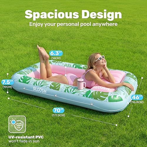 Miniatura 2 de Flotador inflable para piscina de bronceado Sloosh, 70" x 46" flotadores de piscina para adultos con almohada, balsa de tina de bronceado de 4 en 1