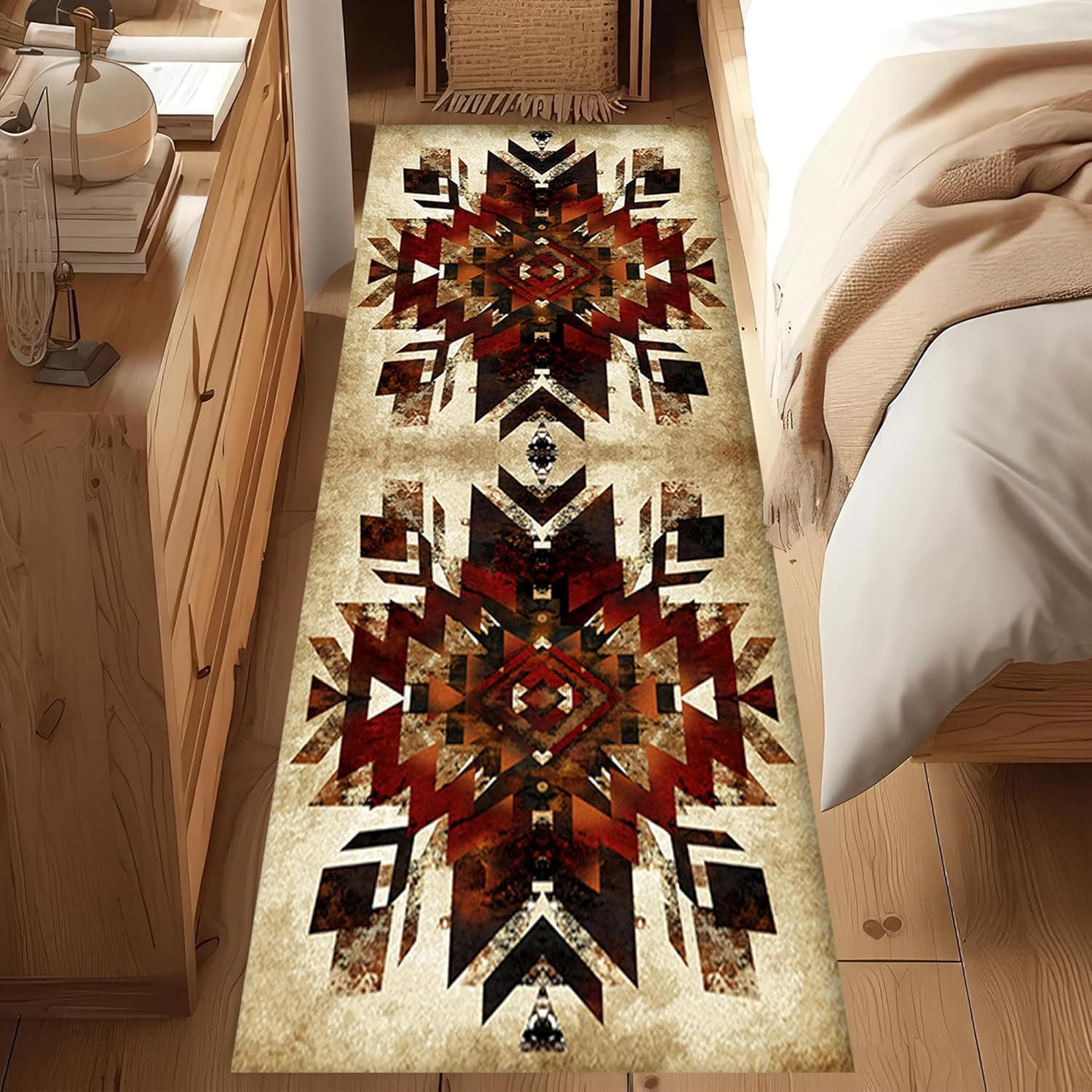 Southwestern Tribal Runner Rug, 2x6ft, Native American Ethnic Pattern Print Distressed Aztec Retro Throw Rugs, Cozy Reduce Noise Western Decor Rugs for Living Room Bedroom