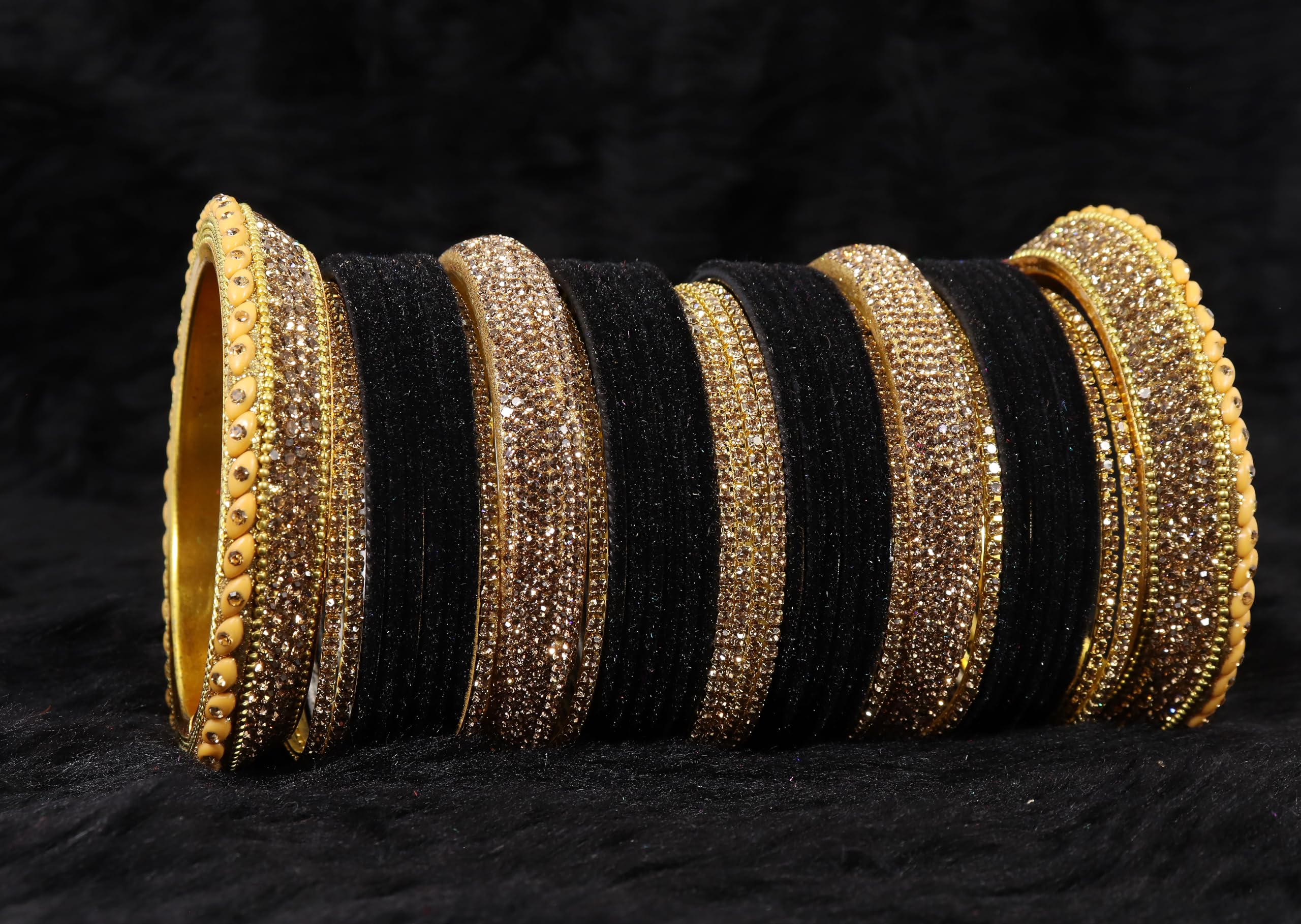 Golden Zircon Stone Bridal Chuda Set Wedding Bangles Pack of 80