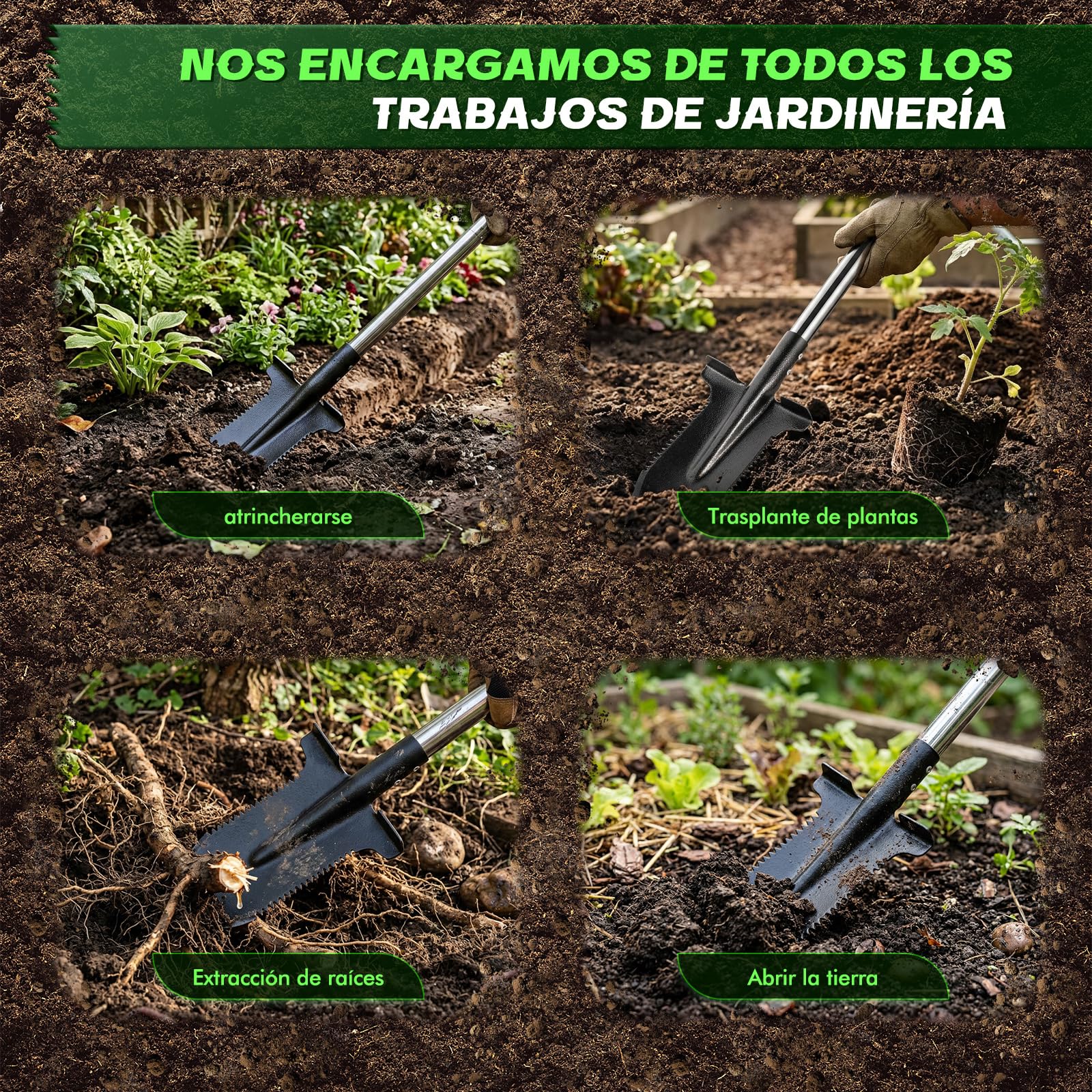 Pala de zanahoria resistente con grano de siembra, pala de jardín de acero al carbono de 115 cm con mango ergonómico suave, pala para jardín, raíces, excavación y suelos pesados