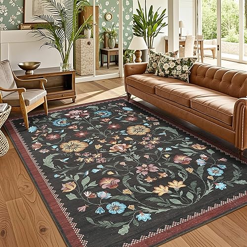 GarveeHome Washable Rug 5x7 Area Rugs for Living Room, Floral