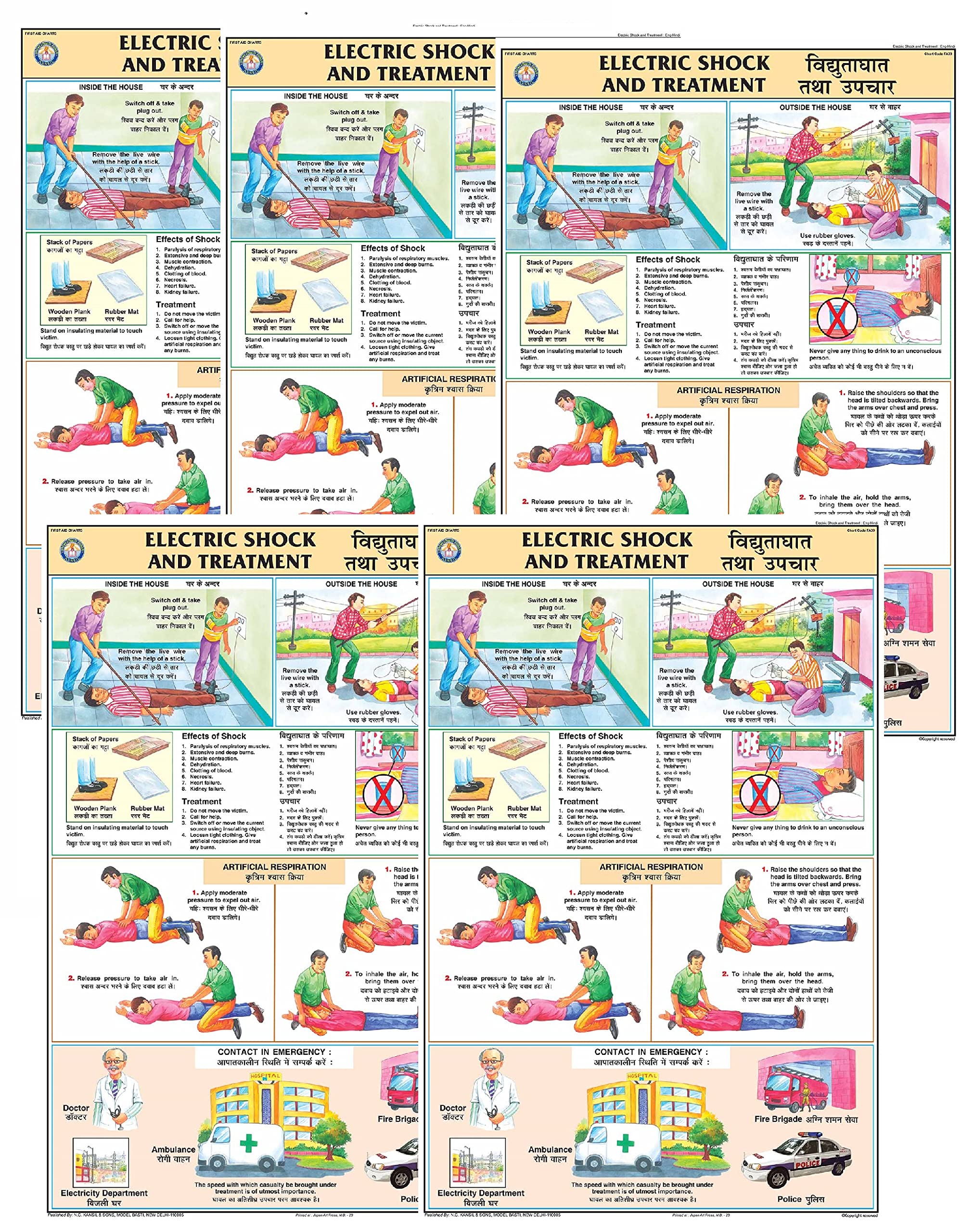 FA09FS_5 | Electric Shock Treatment Chart (50 x 75 cm) (20 x 30 inch) | Set of 5 | First Aid Chart | Wall Sticking | English-Hindi Combined [Wall Chart] N C Kansil and Sons-image-29
