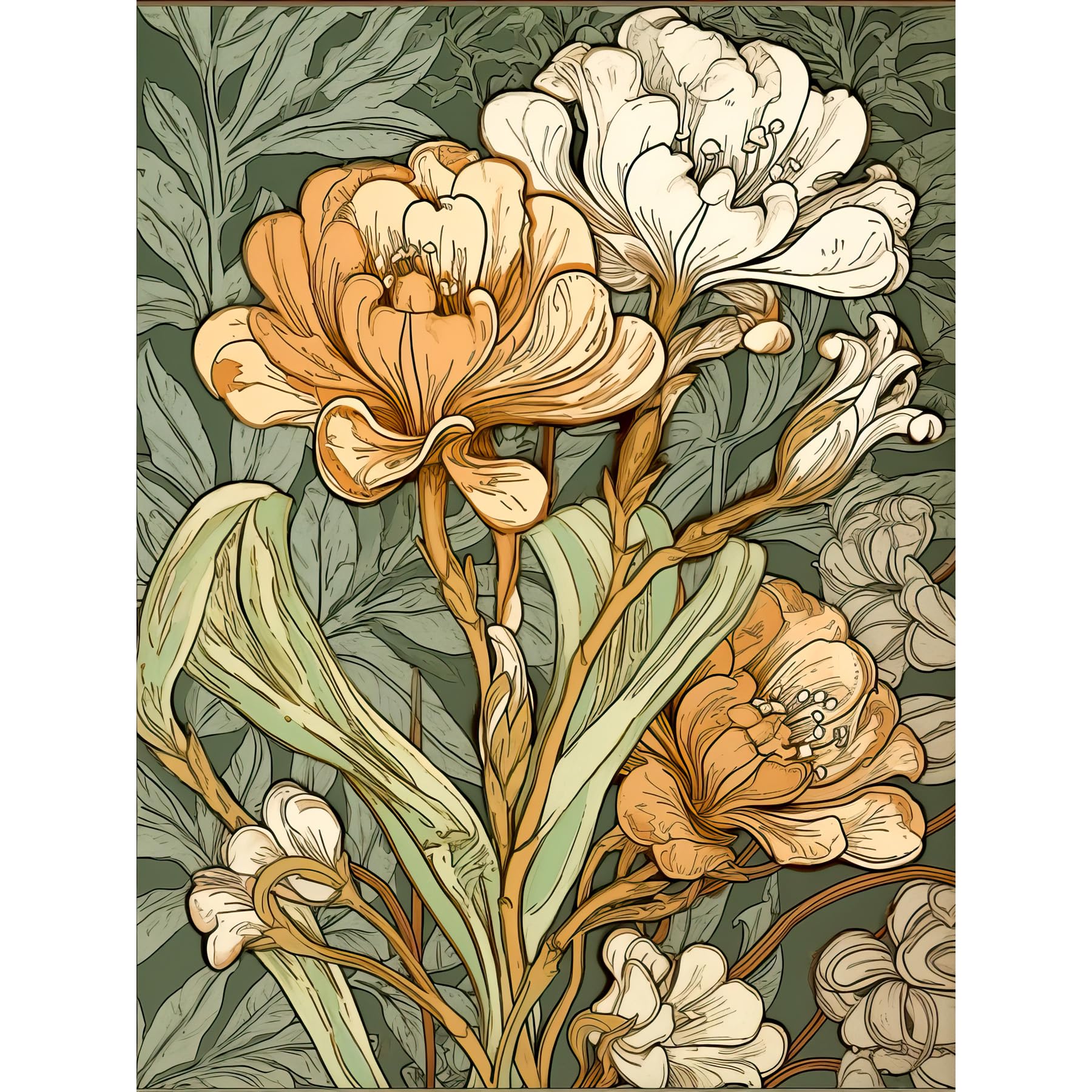Artery8 White and Yellow Freesia Flower Blooms Watercolour Large Wall Art Poster Print Thick Paper 18X24 Inch