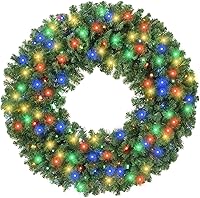 Vista 13 de Casafield Corona de Navidad artificial de abeto preiluminada de 48 pulgadas, 200 luces LED, 860 puntas de PVC para puerta delantera, ventana o mantel