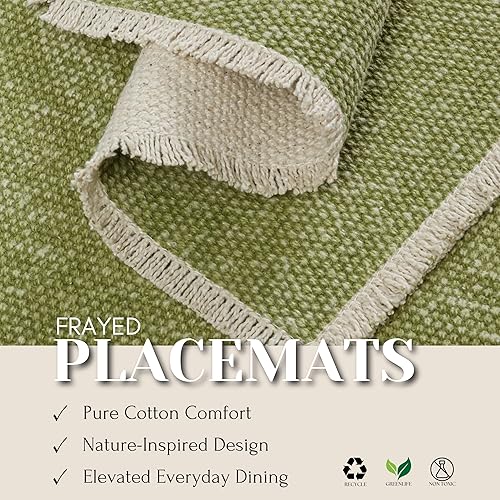 Miniatura 8 de Hausattire Juego de 6 manteles individuales de algodón deshilachado de 13 x 19 pulgadas, manteles individuales rústicos vintage bohemios, lavables