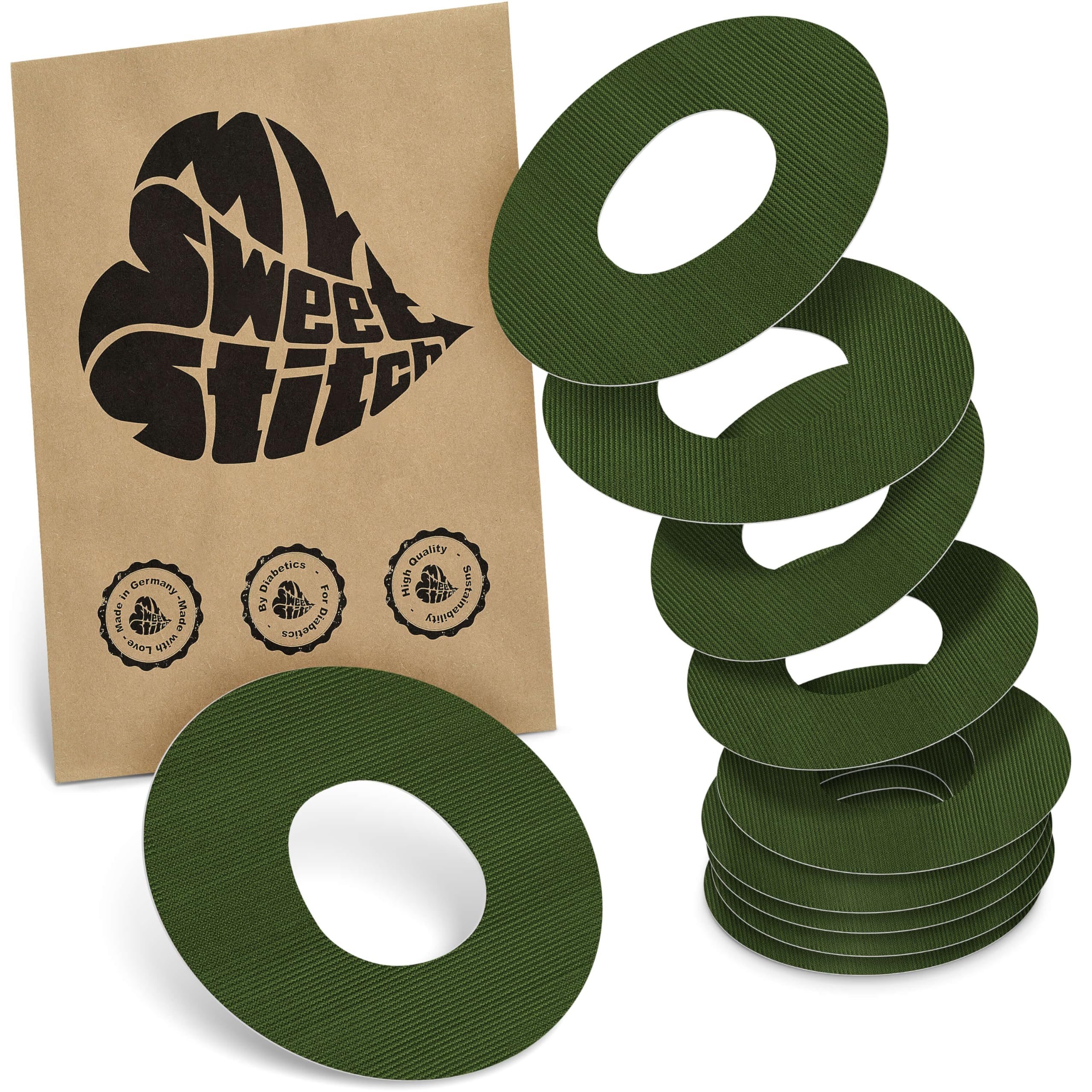 MySweetStitch - 10 x Dexcom G7 cerotti sensore, Ringpatch Ø 65mm, cerotto impermeabile, traspirante, delicato sulla pelle, Made in Germany, Olive-Green