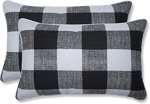 Pillow Perfect Almohadas lumbares para exterioresinteriores, 11.5 x 18.5 pulgadas, peltre Branson negro, 2 unidades