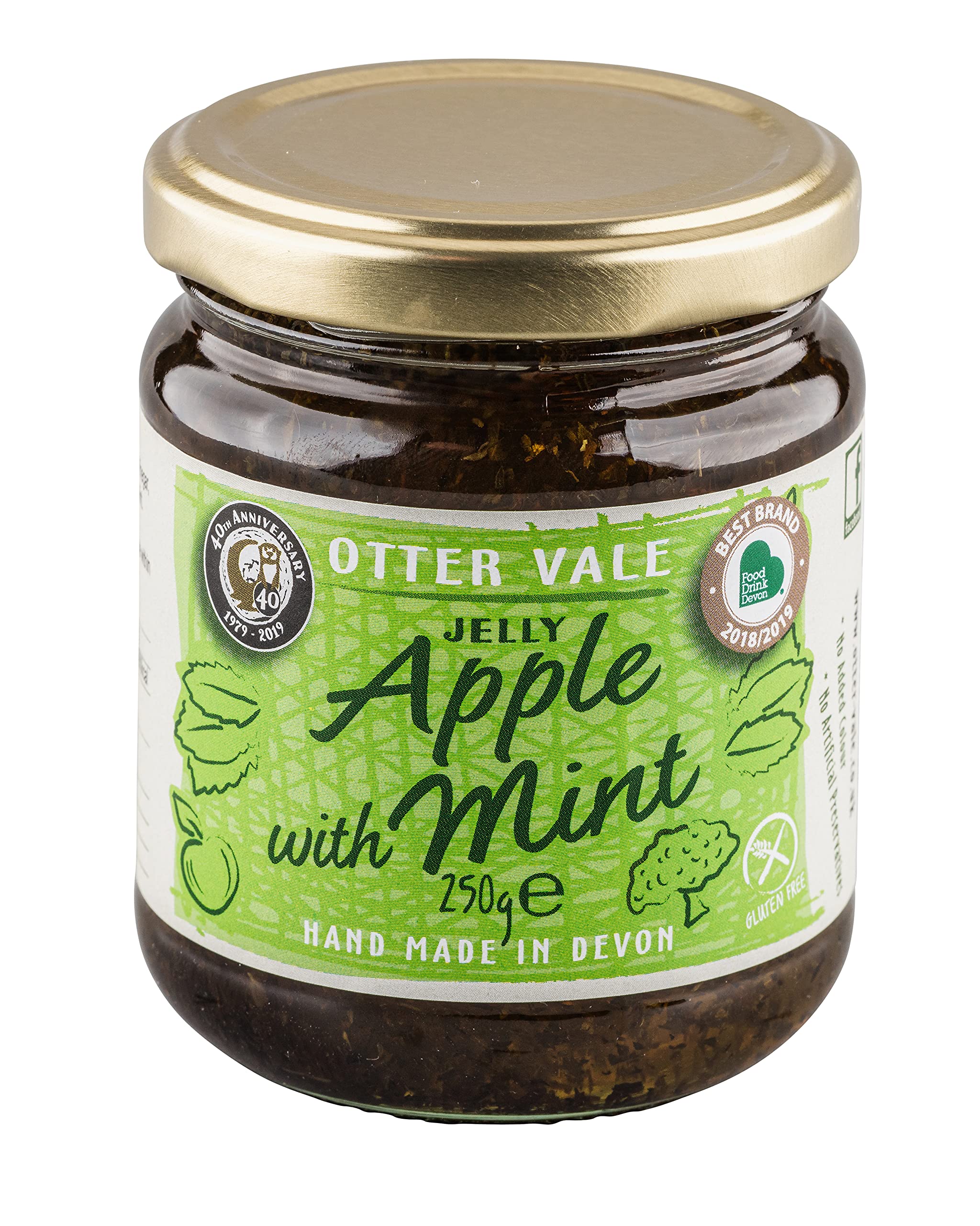 Otter Vale Pomme avec gelée de menthe, pomme et menthe, fabriqué à la main dans le Devon, sans gluten, bocal en verre de 250 g