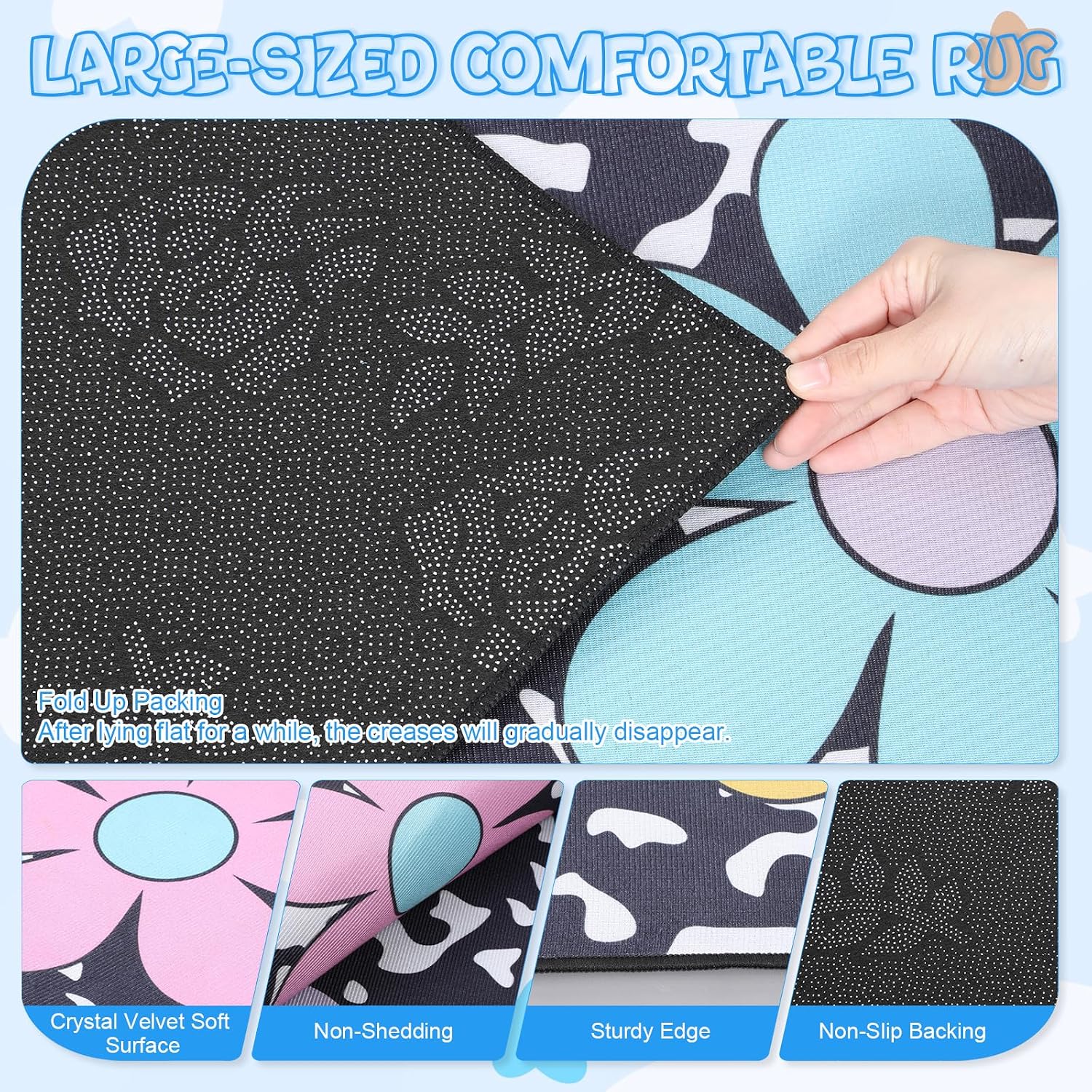 Drydiet Large Area Rug 5x7 ft Playroom Carpet Colorful Nursery Mat Washable Non Slip Floor Cushion for Back to School, First Day End of the Year, Classroom, Bedroom Decor(Daisy)