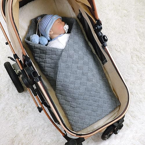 Miniatura 23 de Lawkul Mantas de ganchillo para bebé, manta de punto gofre celular para recién nacido, manta de punto trenzado para niños y niñas, tamaño 40 x 30