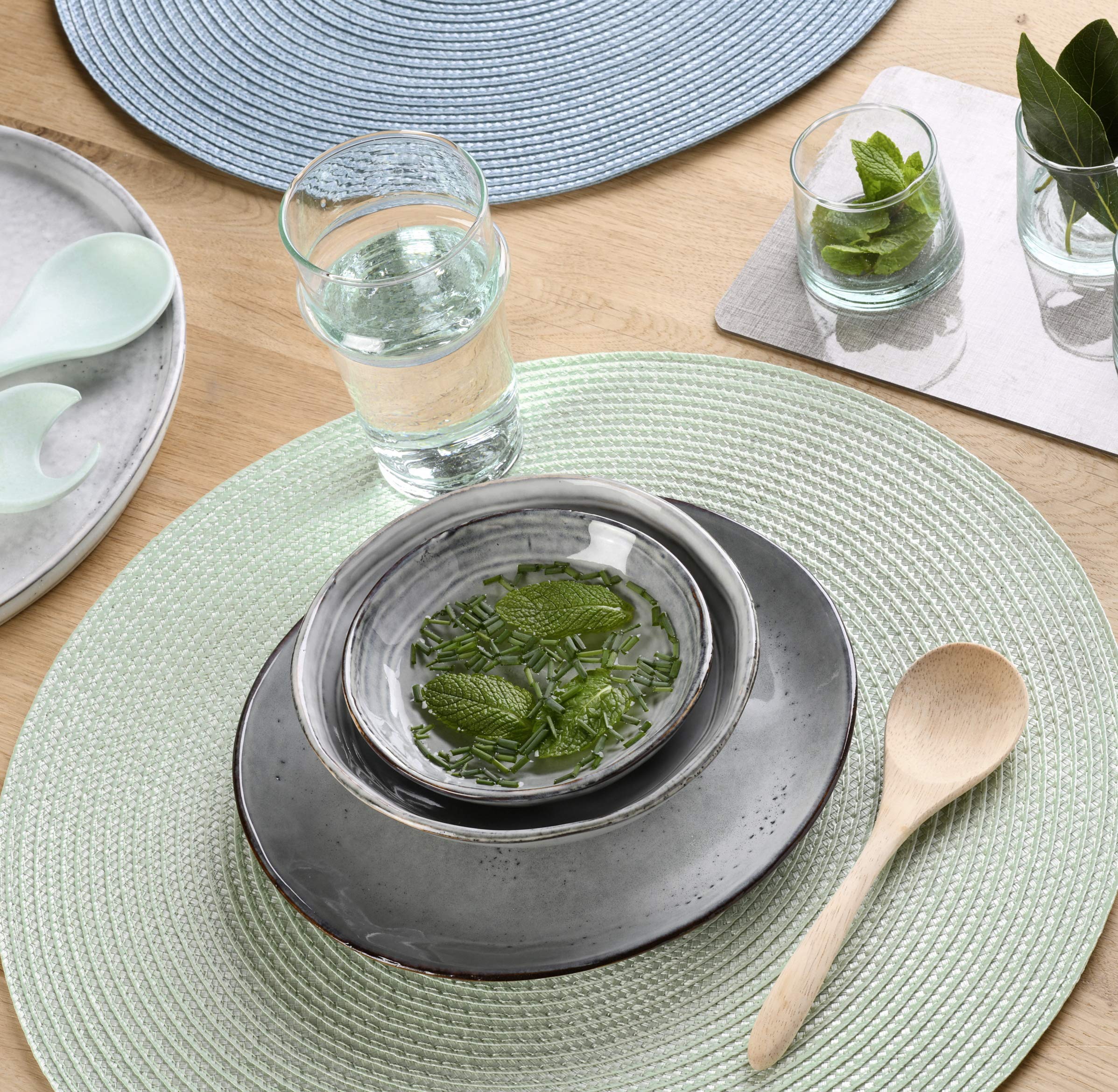 Venilia Tischset Grün Rund, Platzset, Tischwäsche, Platzdeckchen für Esszimmer, gewebt, 4er Set, lebensmittelecht, 38 cm, 4 Stück, 59123 (Packung mit 2)