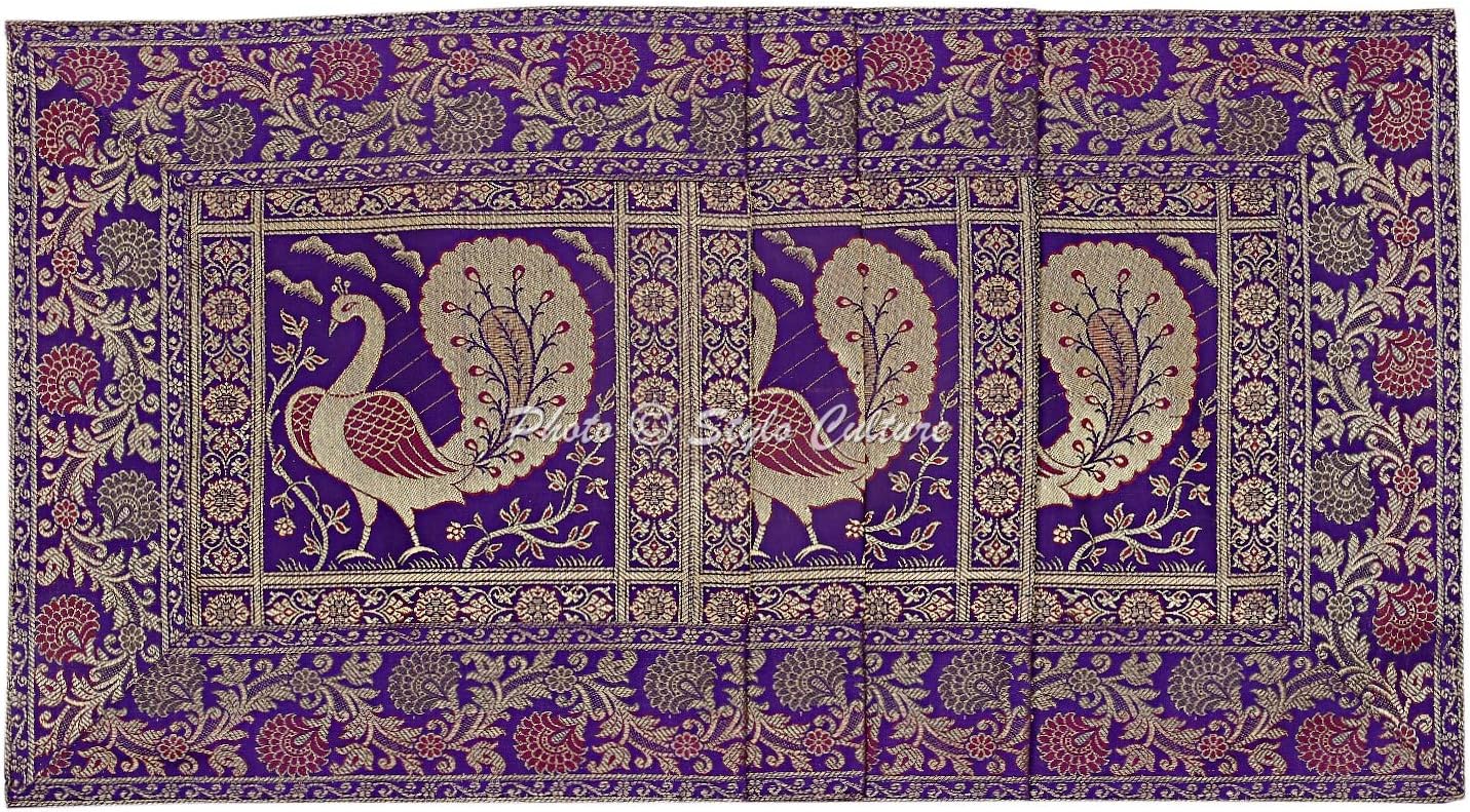 Stylo Culture Indian Dining Room Table Runner Purple Gold Peacock Floral Brocade Jacquard Rectangle Home Decor Ethnic Center Table Cloth - Image 5