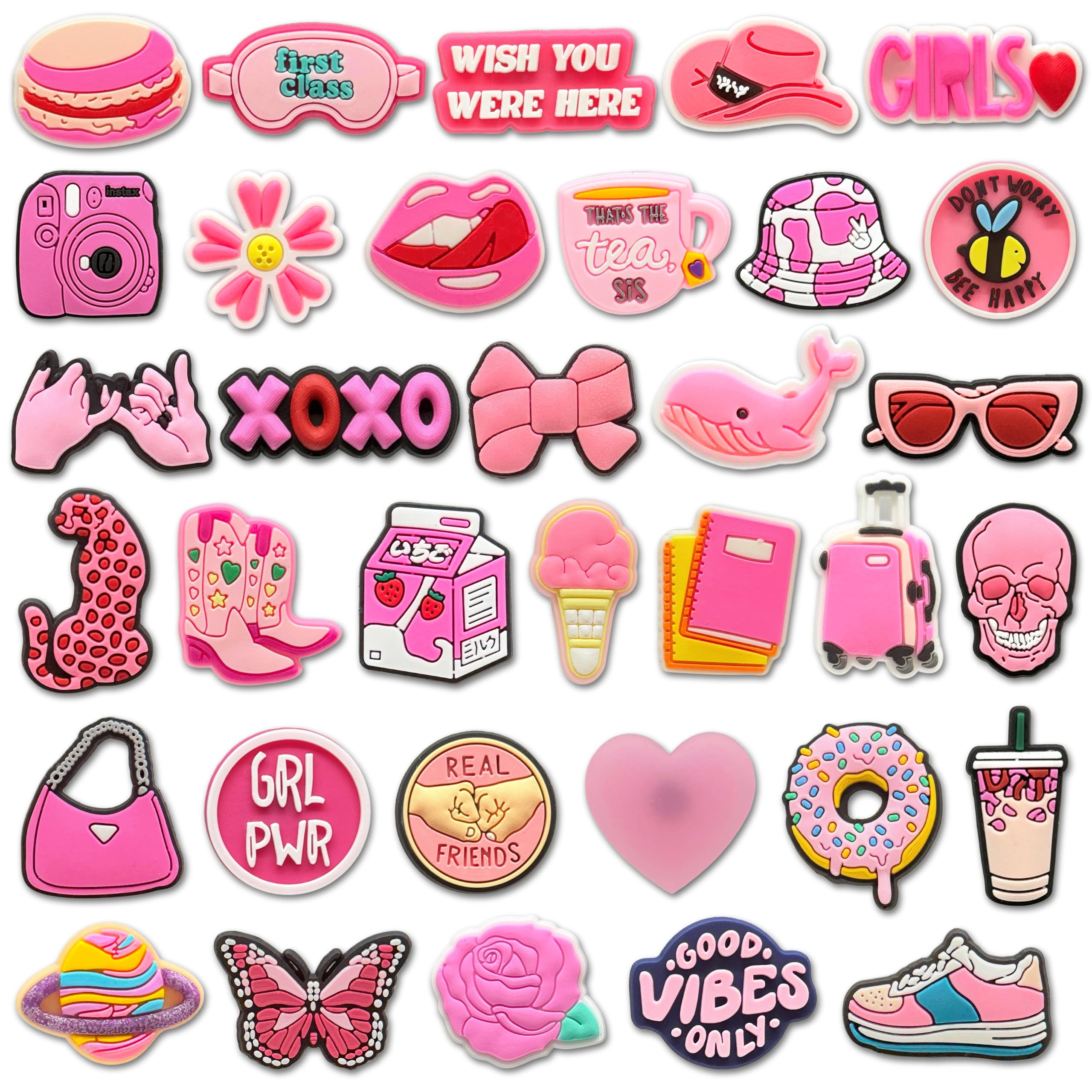 55PCS Pink Kawaii Croc Charms with 26 Letters for Women Girls | Cute Shoe Decoration Pins for Clogs, Accessories Compatible with Hole Shoes, Bracelets & Backpacks