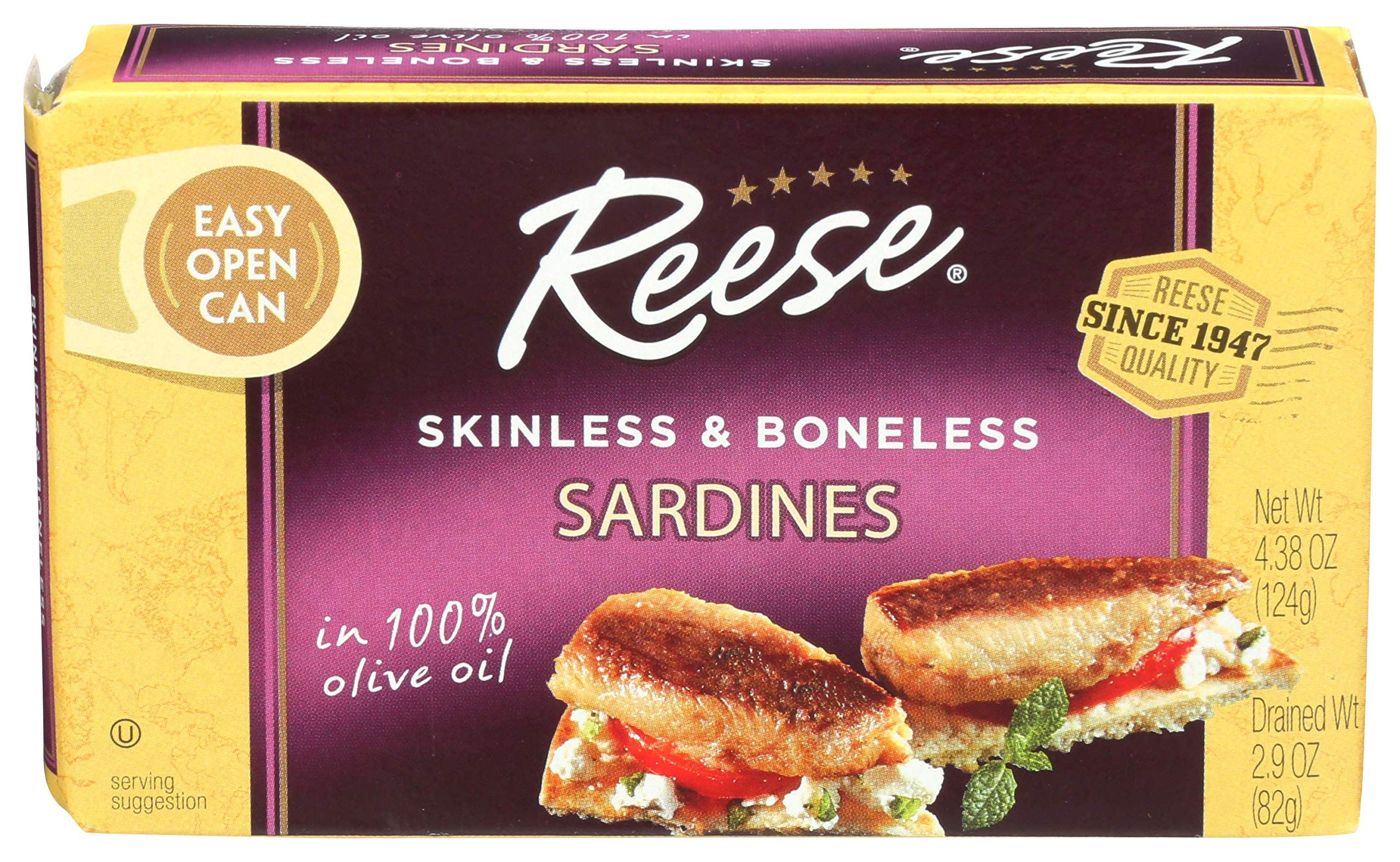 Reese Skinless and Boneless Sardines in 100% Olive Oil, 4.38-Ounces (Pack of 10)