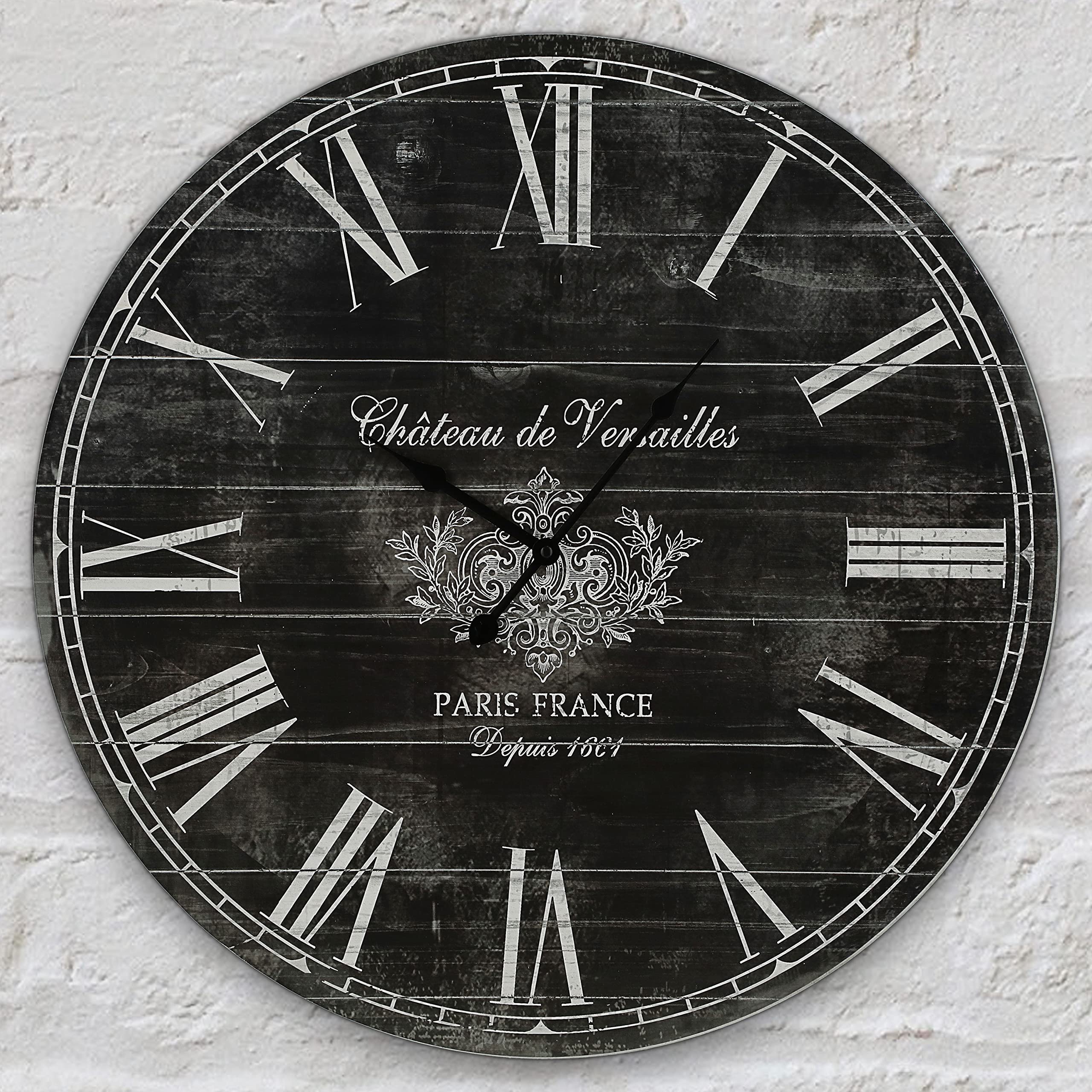 Horloge murale XL vintage - Diamètre : 60 cm - En MDF - Fonctionne avec piles - Montre design shabby chic (1 horloge murale XL noir)