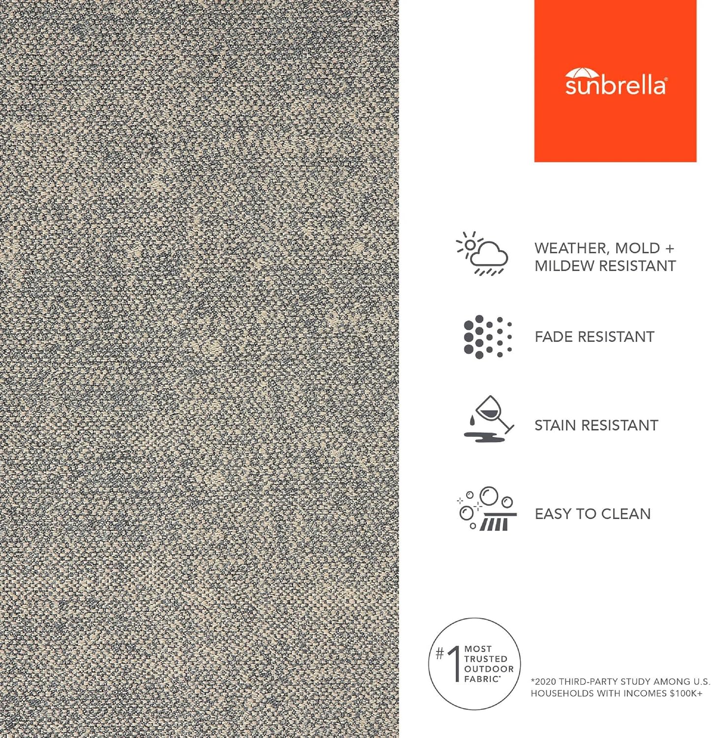 Sunbrella Outdoor Fabric by The Yard | Chartres Graphite (Textured) | Official Sunbrella Seller | Indoor or Outdoor Upholstery Fabric for Chairs, Cushions, Drapery, Pillows, Furniture