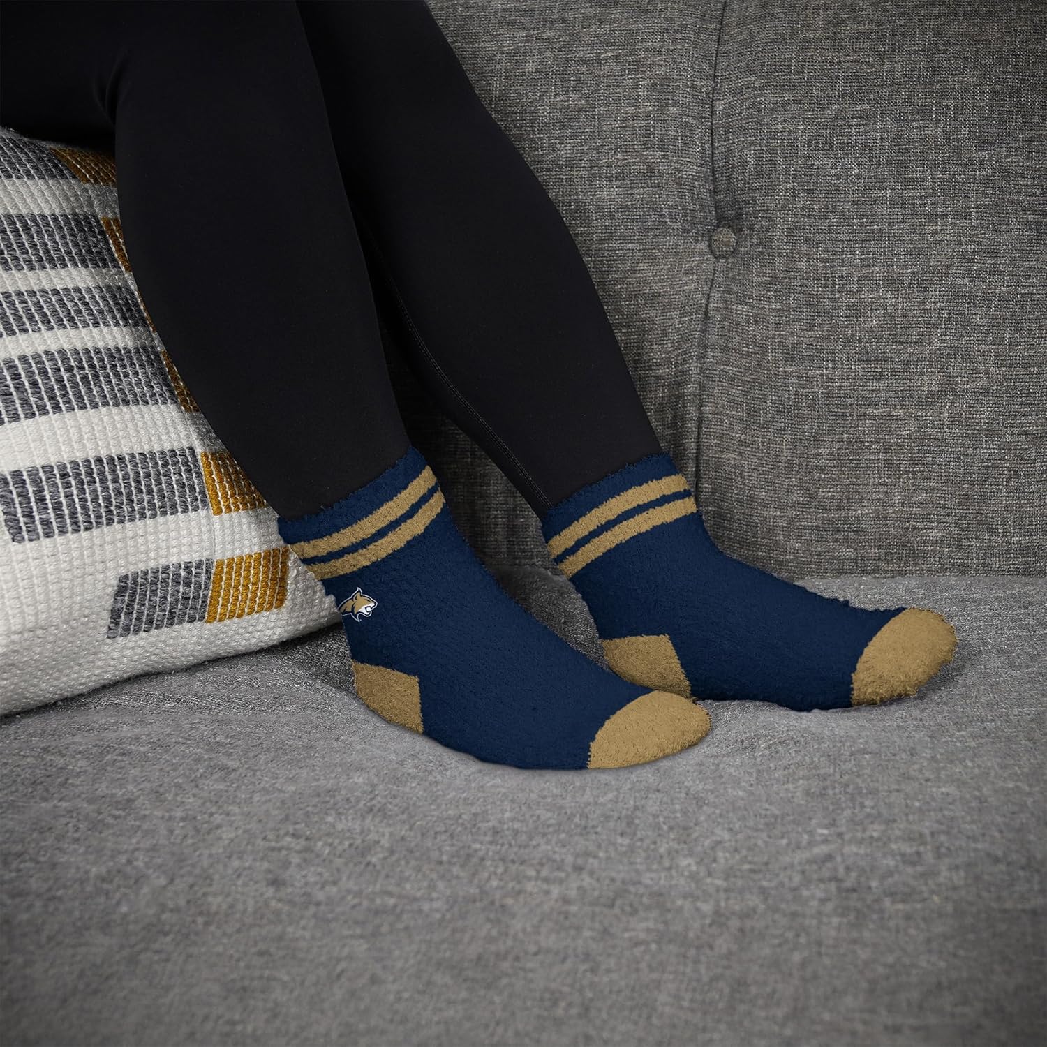 For Bare Feet NCAA MONTANA STATE BOBCATS Cozy Two Stripe Quarter Sock Team Color OSFM - Image 3