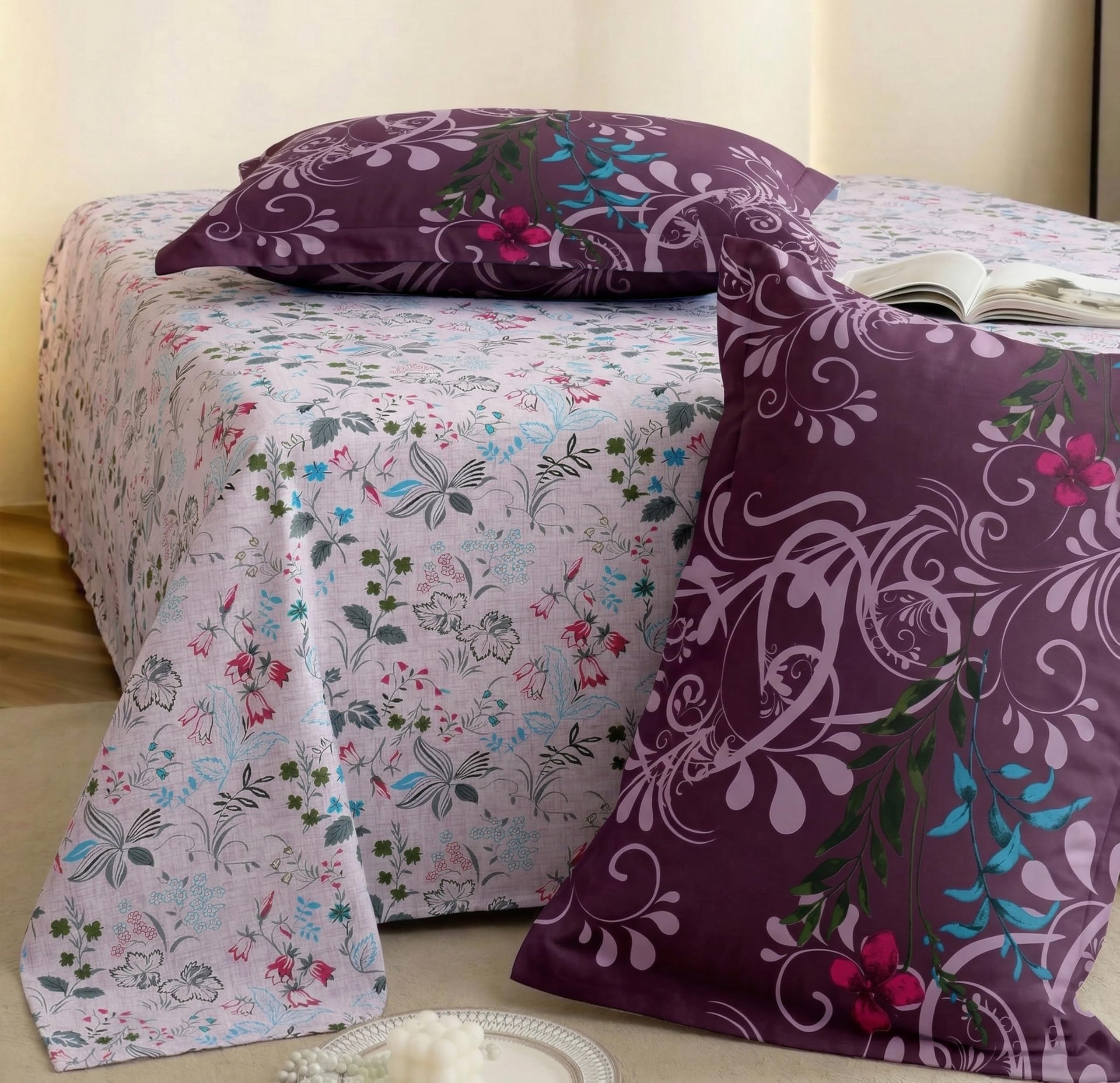 BSB HOME Floral Bed Sheets - King Size, Powder Blue -15