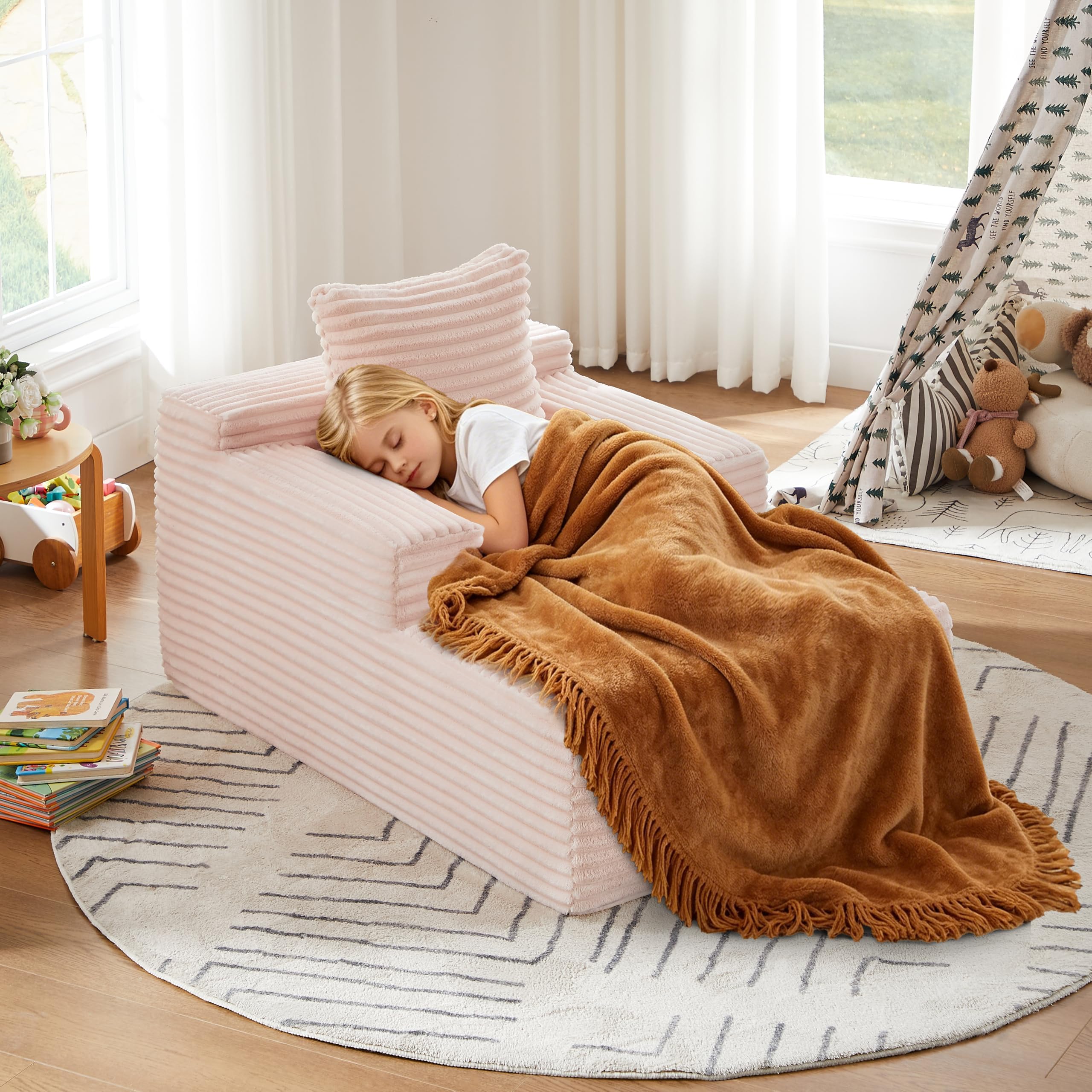 okwish Bodensofa, Boneless Sofa, Chaiselongue, Rosa 117 cm