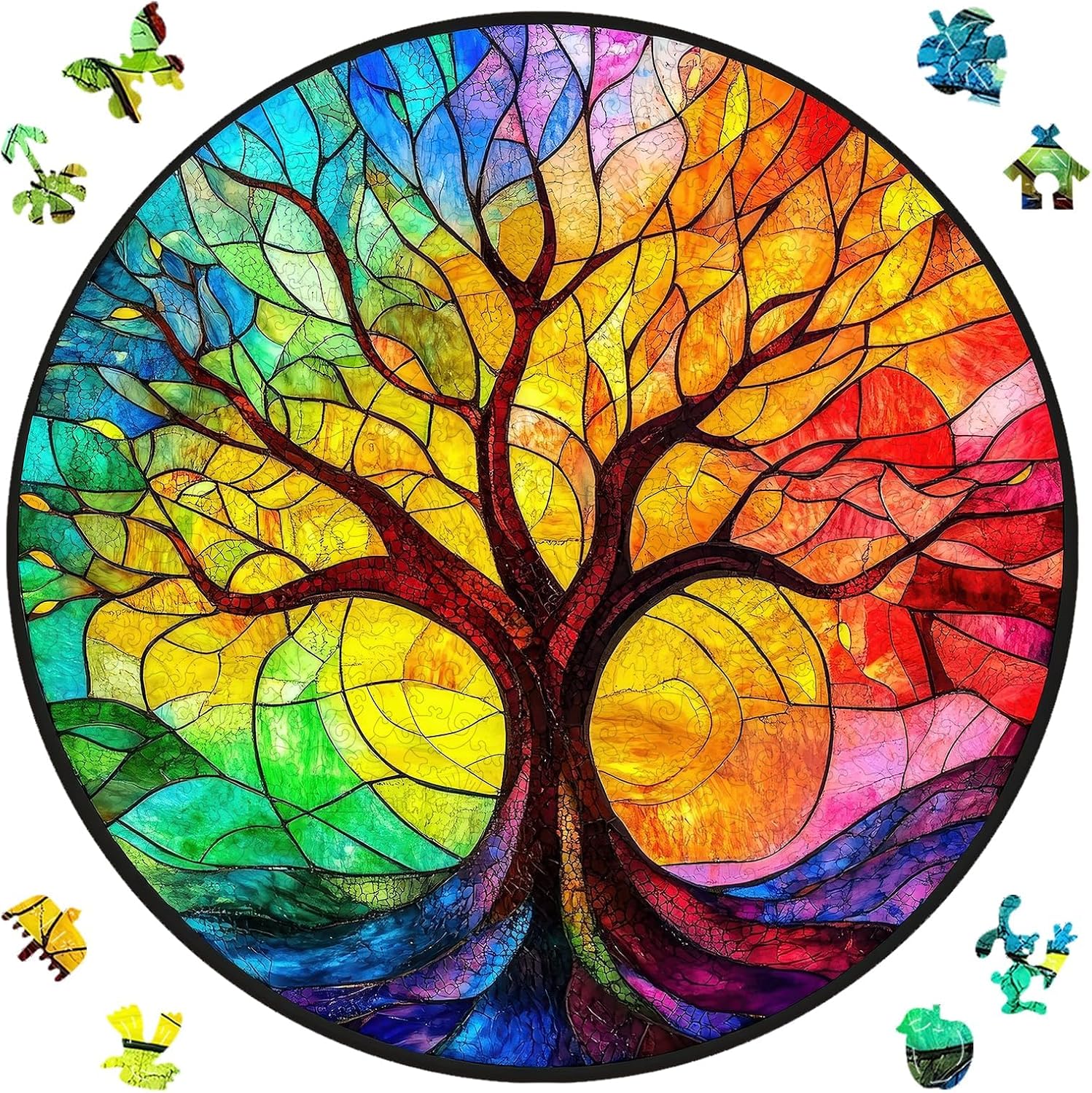 Ruikiyart Jigsaw Puzzles, Wooden Puzzles for Adults, Stained Glass Tree Unique Puzzle, Gift Puzzle for Kids, Room Decor, 5MM 200 Pieces (11.2″*11.2″)