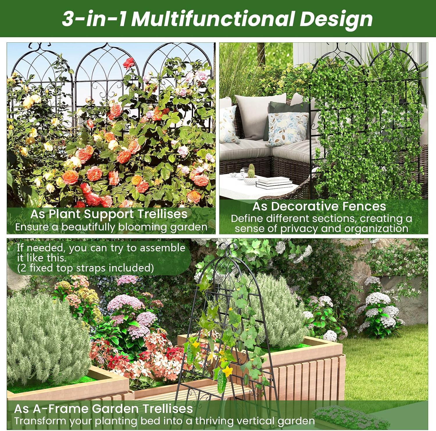 Giantex 2 Pack Trellis for Climbing Plants Outdoor, 6 FT Tall Galvanized Steel Garden Trellis for Patio Lawn Wall Decor, Plant Trellis for Vine Cucumber Tomato Flower Clematis Roses