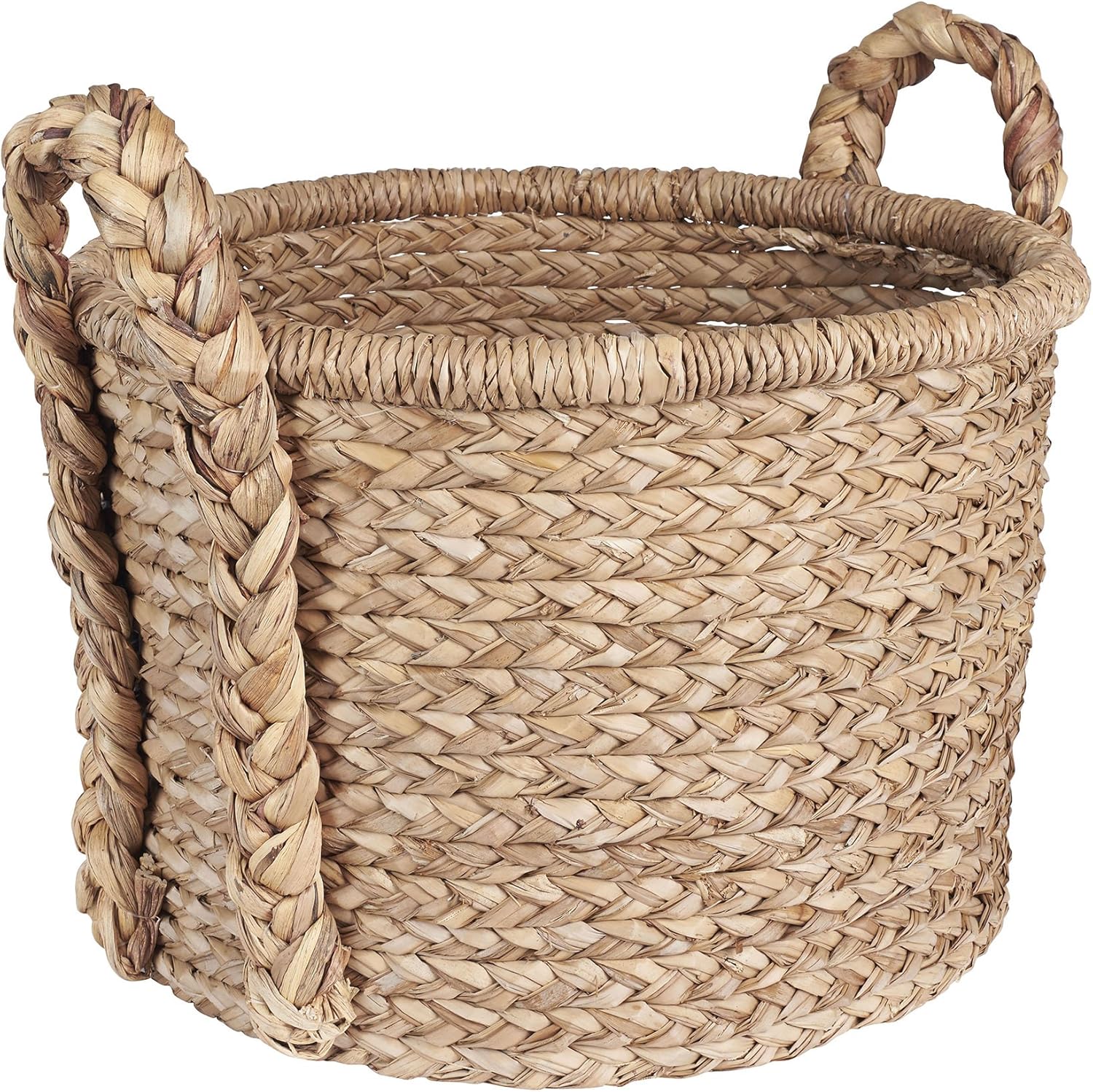 Household Essentials Large Wicker Floor Storage Basket with Braided Handle, Light Brown 19''x 25'' Round