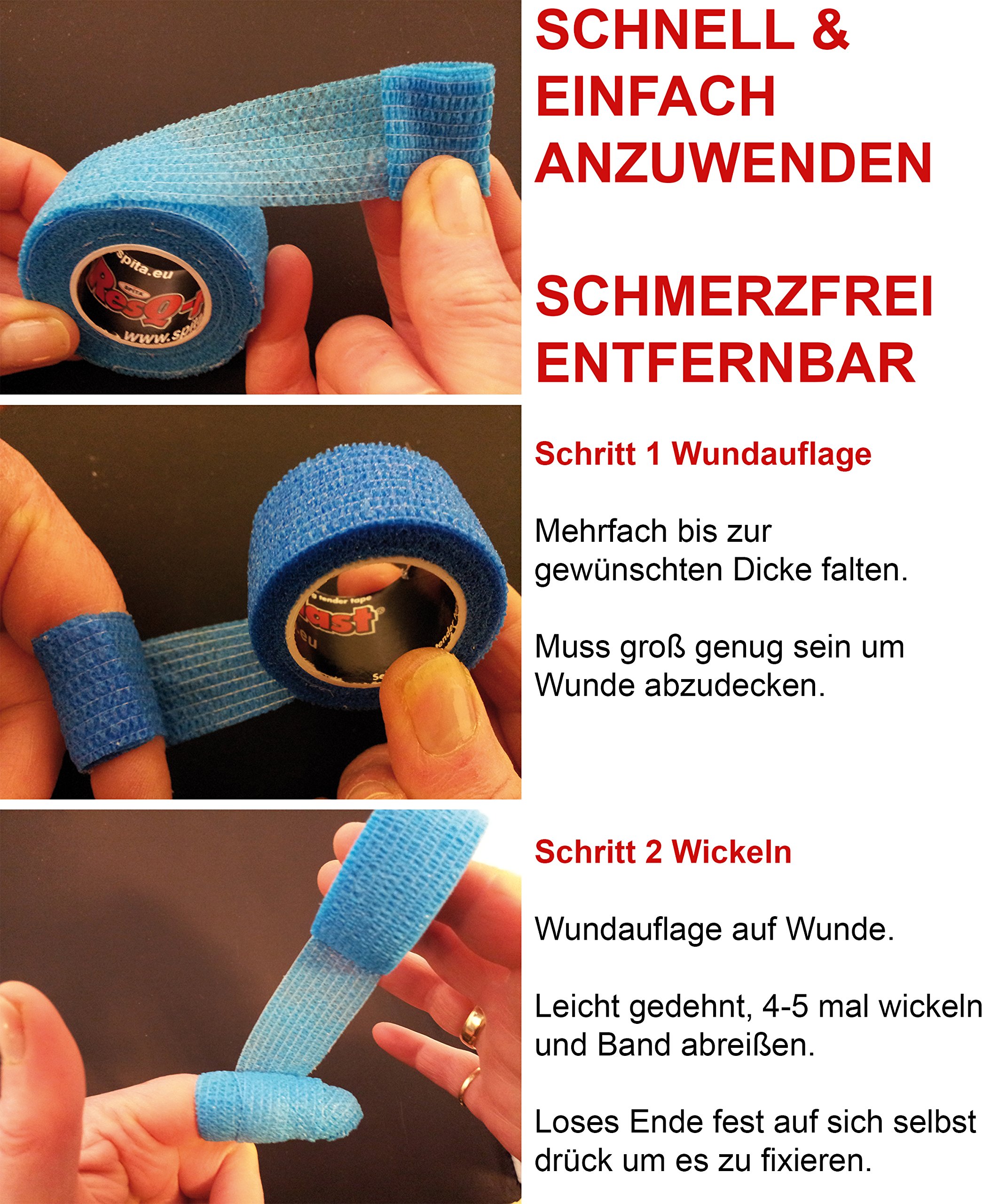 Pflaster selbsthaftend (kohäsiv), wasserfest, latexfrei, reine Baumwolle – Fixierpflaster elastisch für Finger (Fingerpflaster), Hand, Zehen, Füße, ohne Kleber – Set von ResQ-tape (Pink, 12er Set)