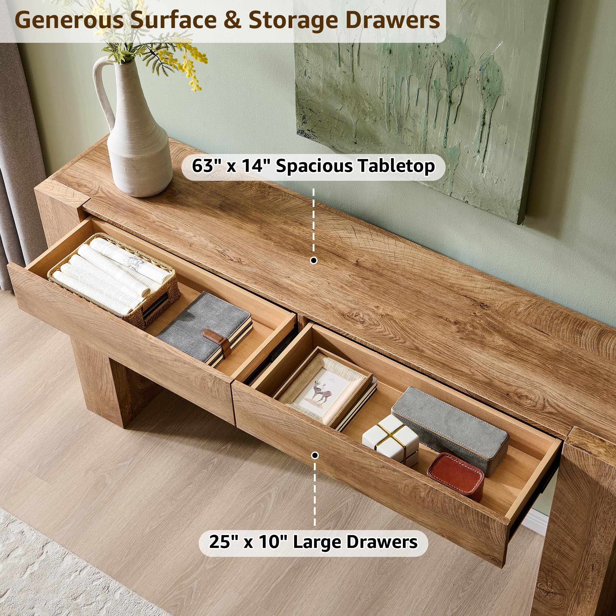 The Best Modern Entryway Console Table Picks for 2026 1 OKD 63' Console Table with Drawers, Thick Block Entryway Table, Light Oak — product photo