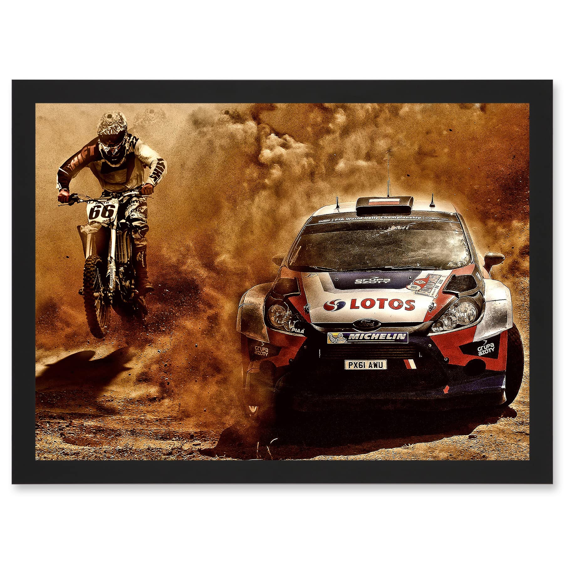 Artery8 Photograph Sport Motocross Bike Rally Car Dirt Race A4 Artwork Framed Wall Art Print