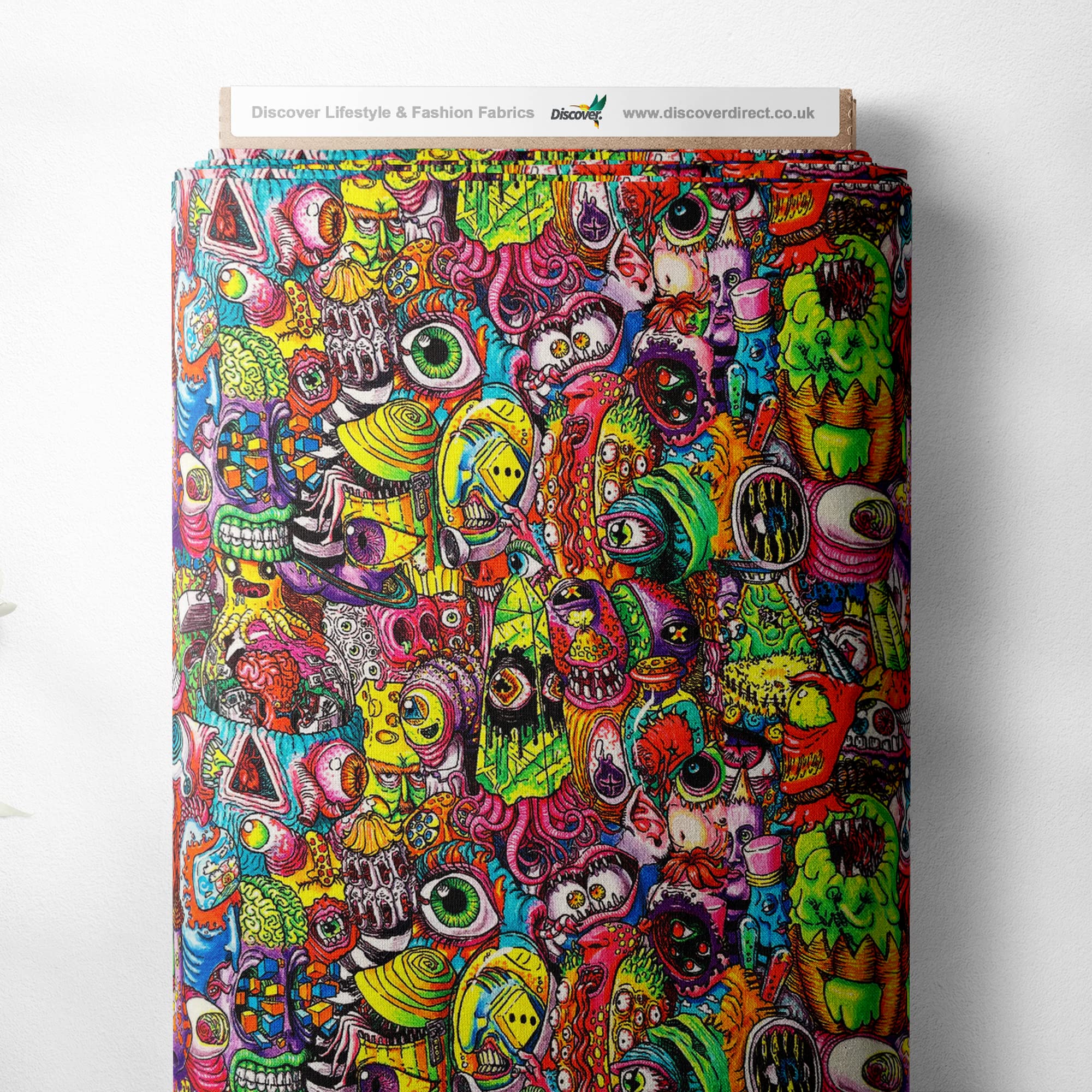 100% Cotton Halloween Spooky Scary Printed Design Quilting Craft Dress Quality Sewing Fabric Material | 55" - 140 cm Wide (per Metre, Spacey Spookies)