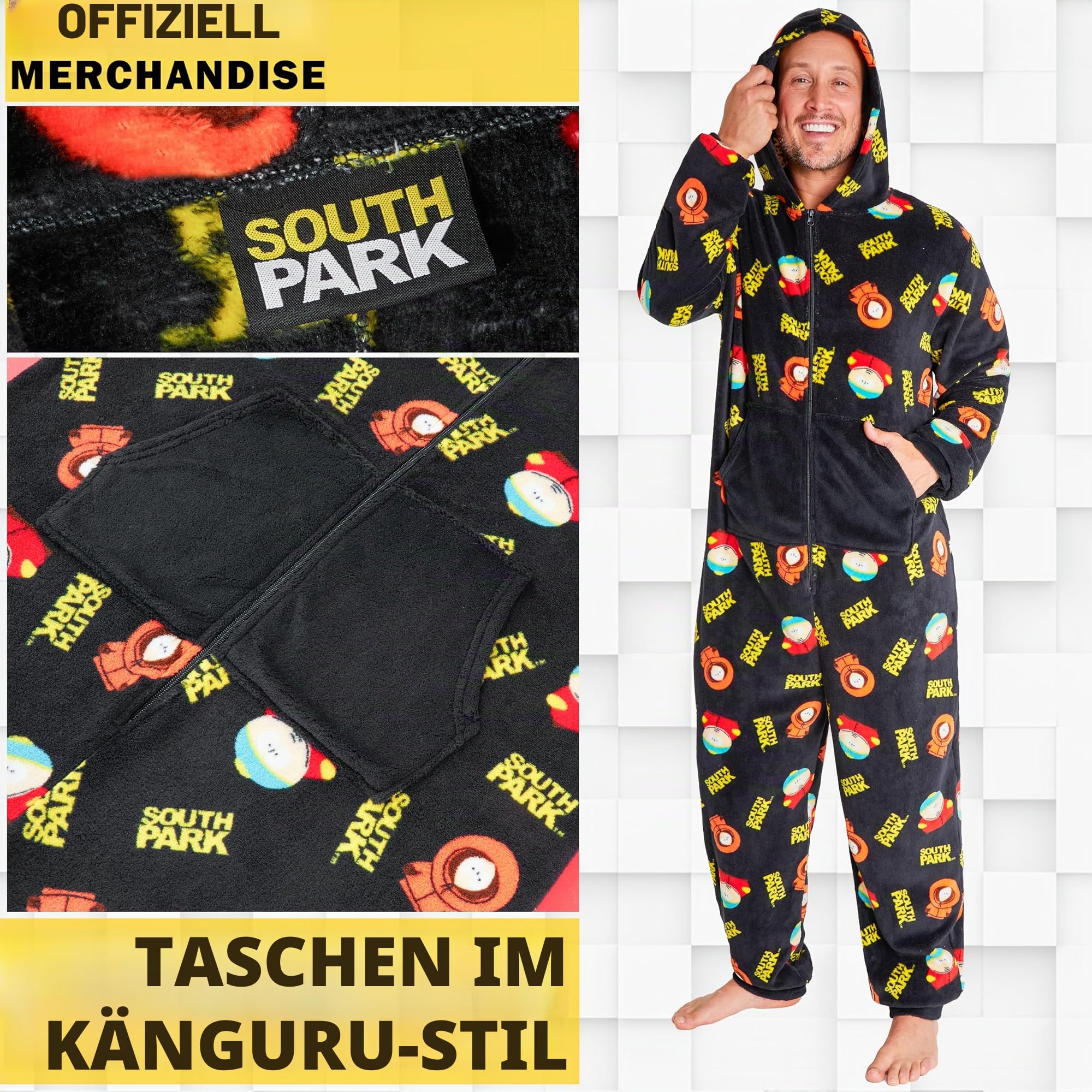 South Park Onesie Herren Schlafanzug Fleece Jumpsuit Kuscheliger Ganzkörper Lustiges Outfit Kenny Geschenk für Männer Teens