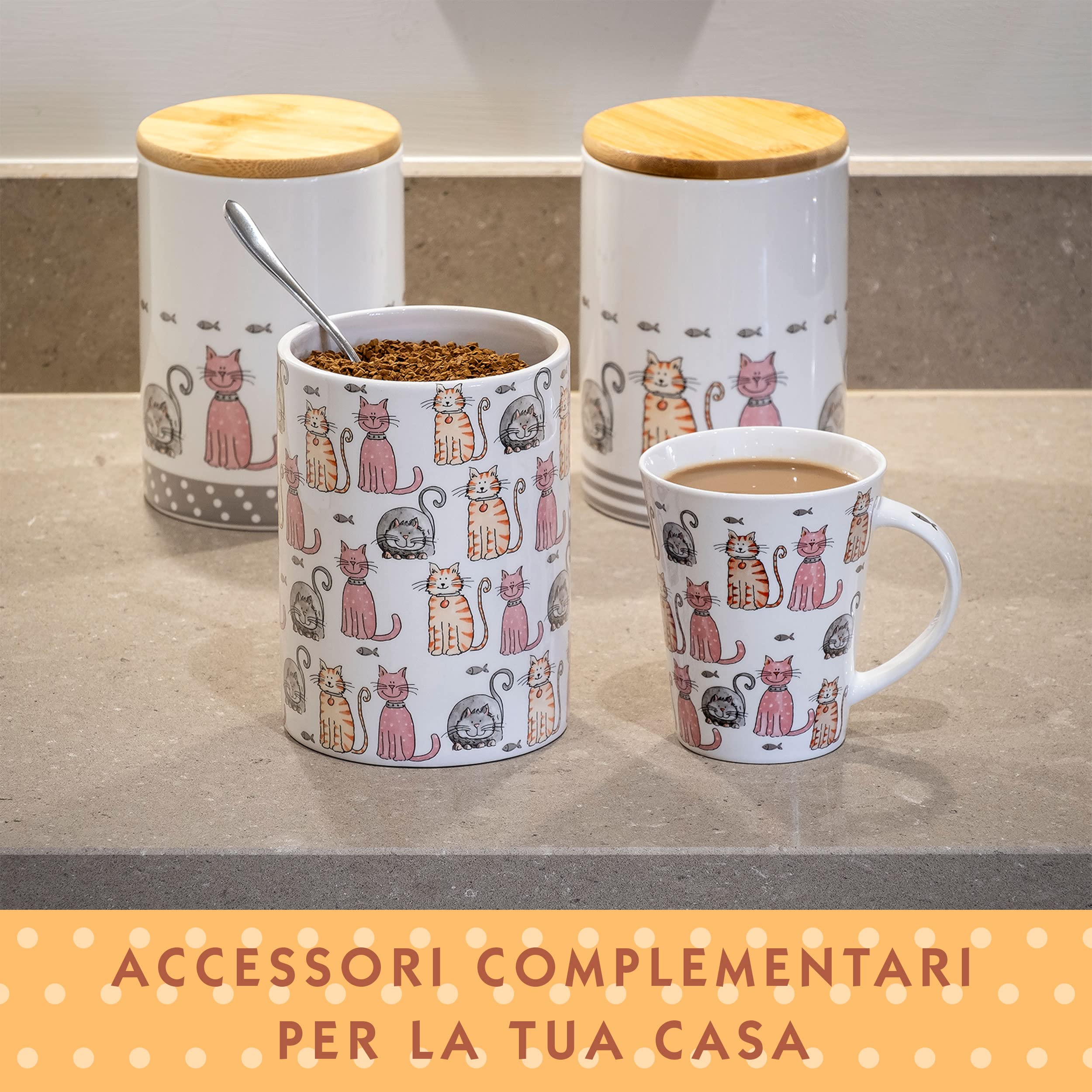 Tazze Da Caffè Con Gatti E Pesci - Set 2 Tazze In Porcellana Da 370ml, Regalo Per Amanti Degli Animali - Foto 11