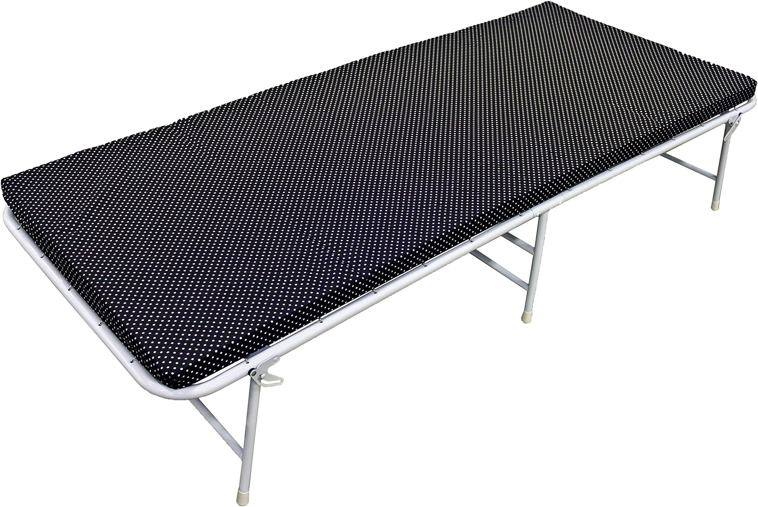 SpaceMaster iBED Cot Size Hideaway Folding Cot Camping Bed with 2 Inch Foam Folding Mattress and Carry Case Under Bed Storage Bag, Black and White