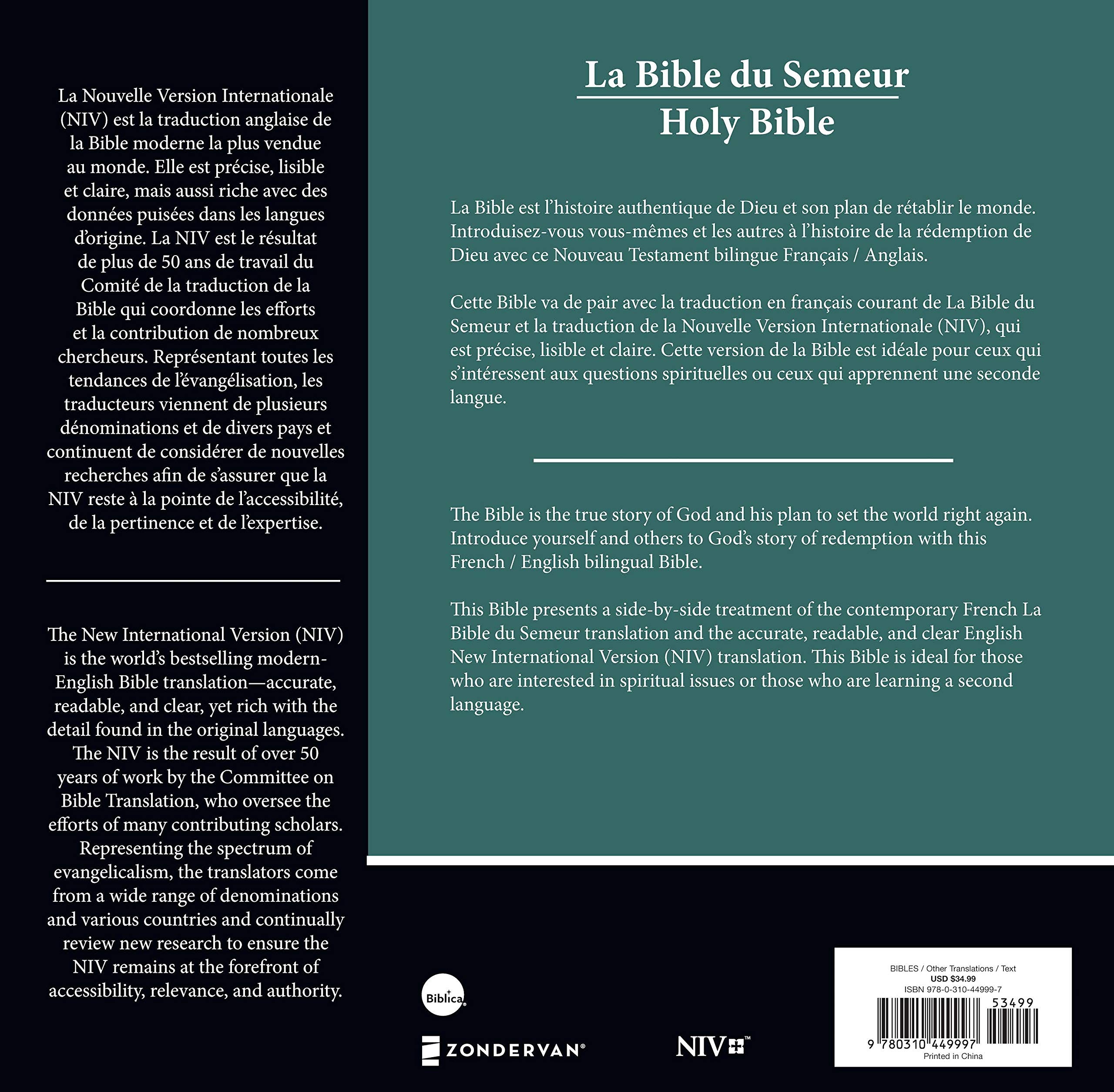 Semeur, NIV, French/English Bilingual Bible, Hardcover