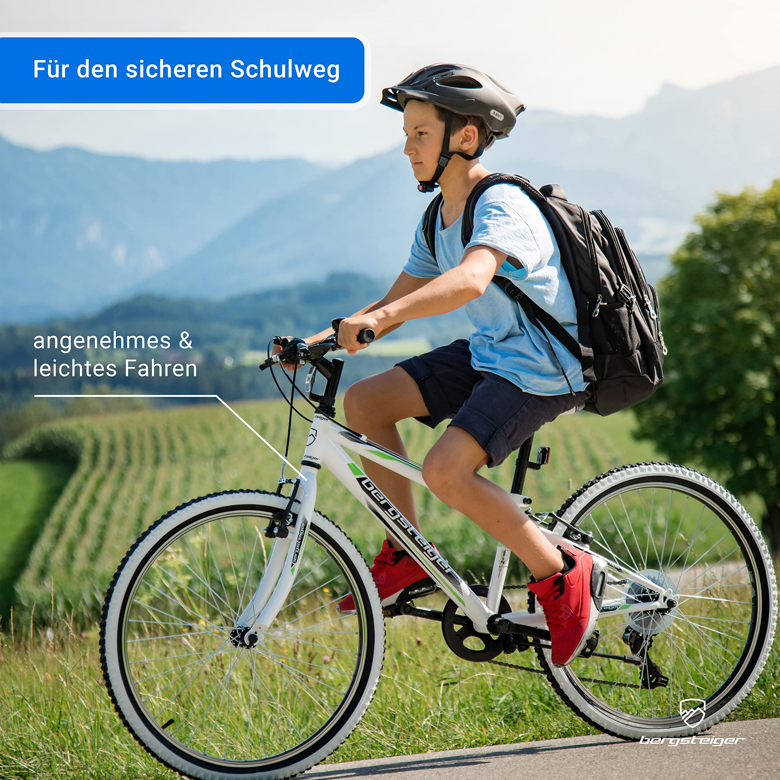 Bergsteiger Kansas Kinderfahrrad 20/24 Zoll Mountainbike mit 6 Gängen | Perfekt für Jungen und Mädchen ab acht Jahren. Mit robuster Tourney-Schaltung und starker V-Brake-Bremse.