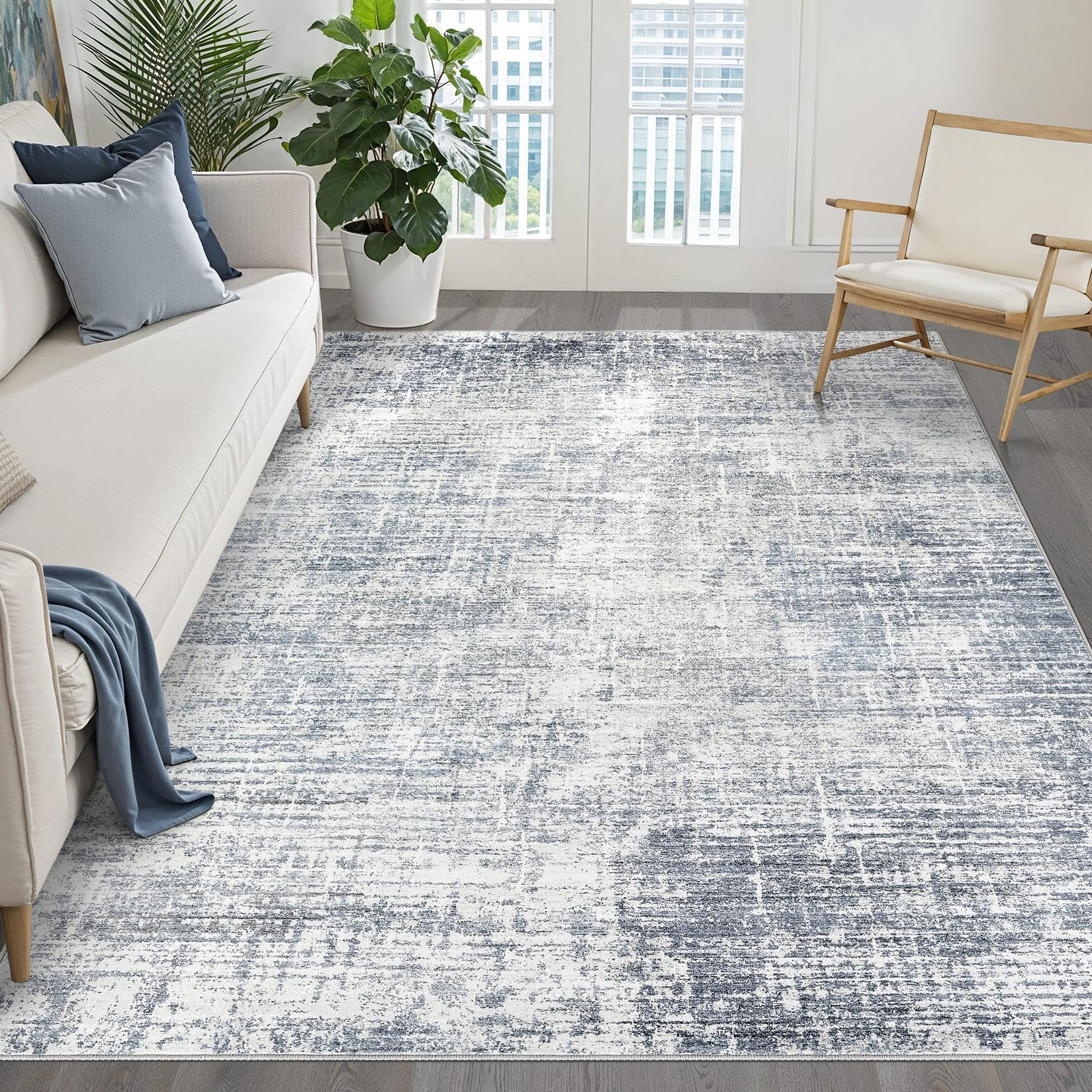 LOONGRUG 5x8 Area Rug Washable Neutral Modern Rug for Living Room Blue — image 1