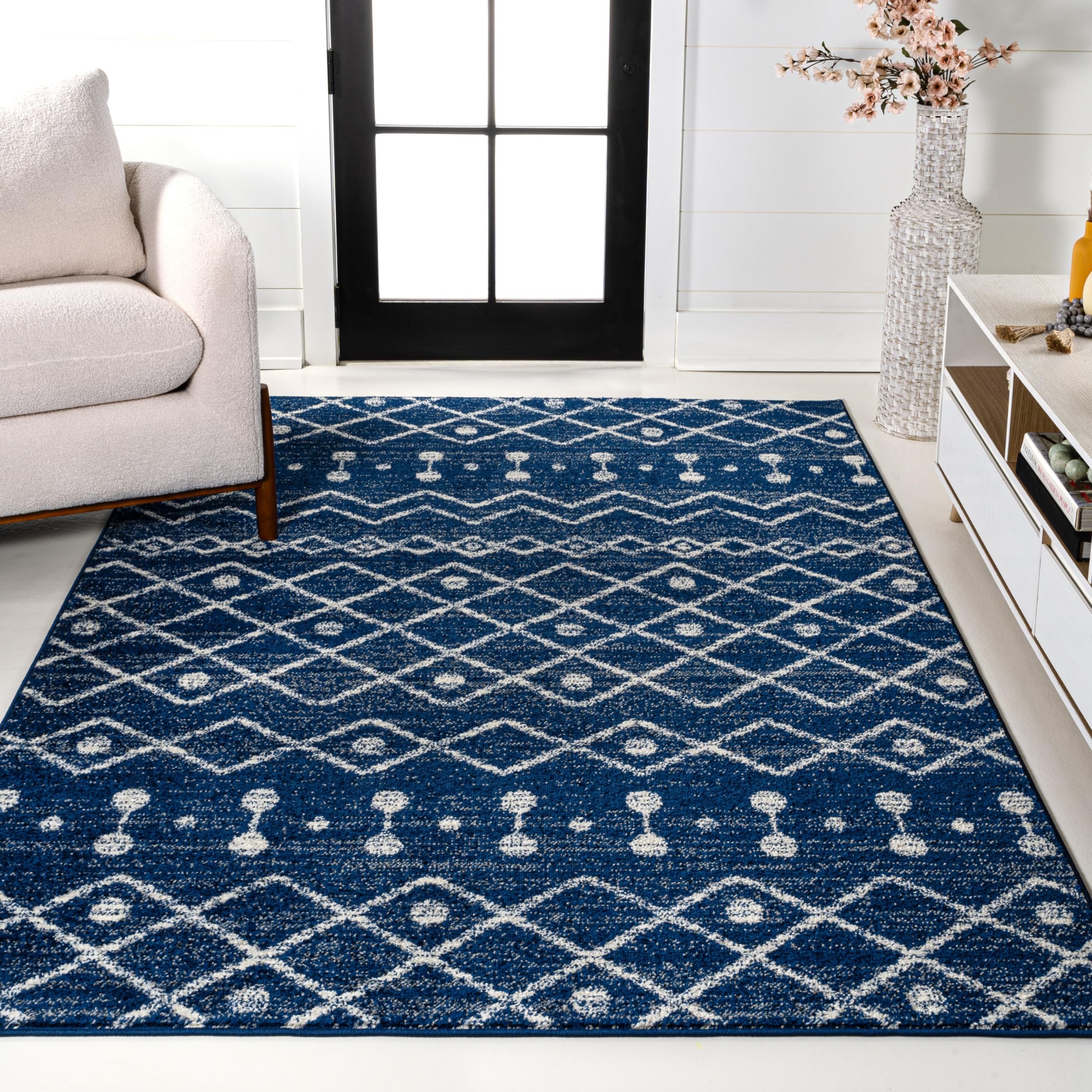 JONATHAN Y Aksil Moroccan Beni Souk Navy/Cream Indoor Area Rug, 5x8, Bohemian, Scandinavian, Easy-Cleaning for Living Room, Bedroom, Kitchen, Pet