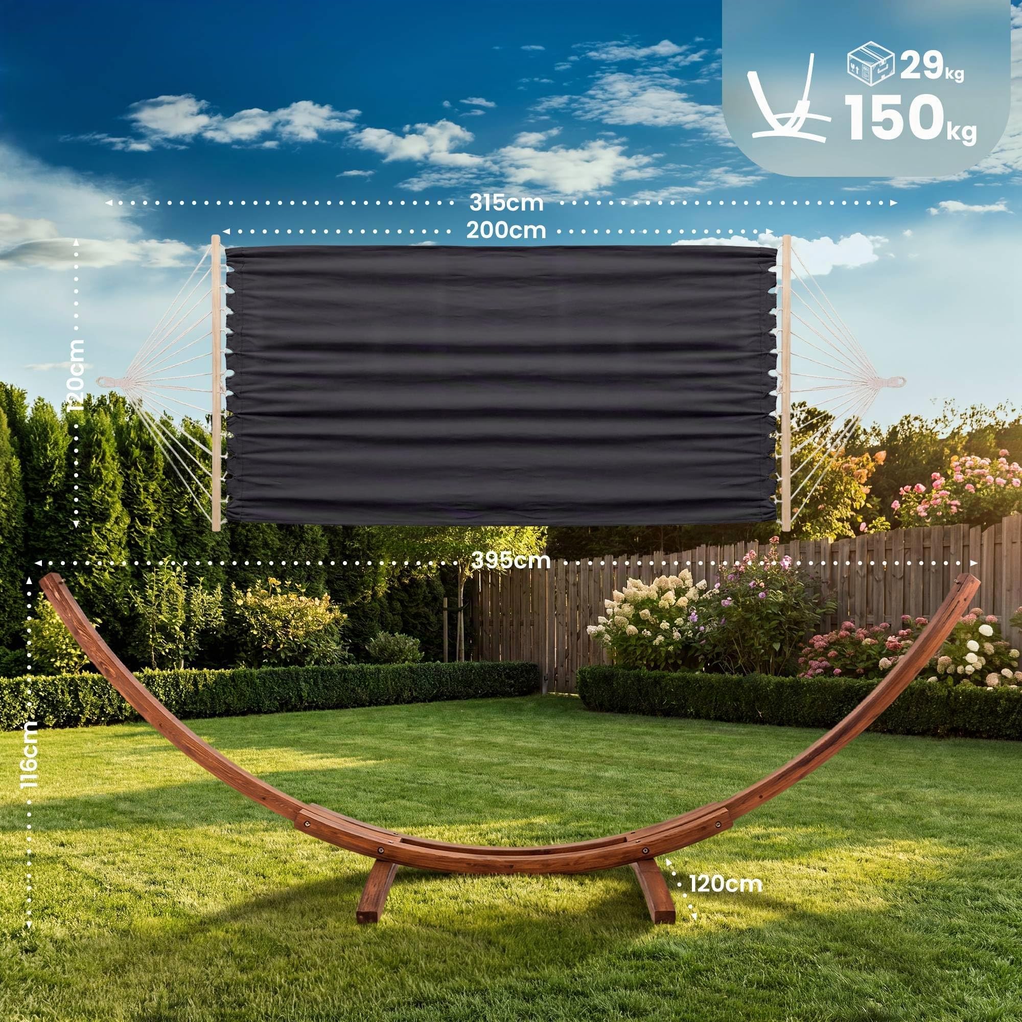 CLP Hängematte freistehend Miramar mit Holzgestell aus Eukalyptus, Hängemattengestell bis 150 kg belastbar, ideal für Garten, Terrasse, Balkon, Farbe:grau