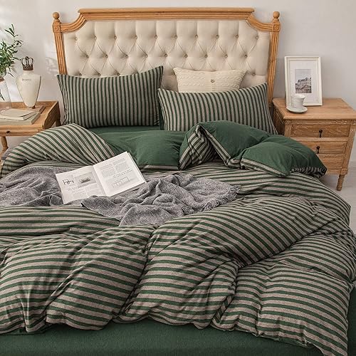 Miniatura 7 de PURE ERA - Juego de fundas de edredón de punto 100% de algodón, súper suaves, cómodas, diseño clásico a rayas con cierre de cremallera, tamaño Queen