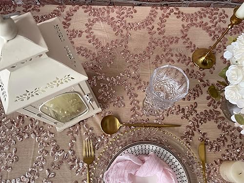 Miniatura 15 de Mantel de lentejuelas doradas para fiestas, mantel de malla bordado, superposición de mesa con purpurina para bodas, baby shower, banquetes de Flor