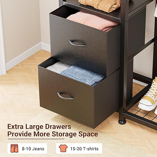 Miniatura 3 de Lulive Perchero de ropa resistente para colgar ropa, estantes de ropa industrial con estantes, 2 cajones de tela, 4 ganchos, 2 varillas para colgar,